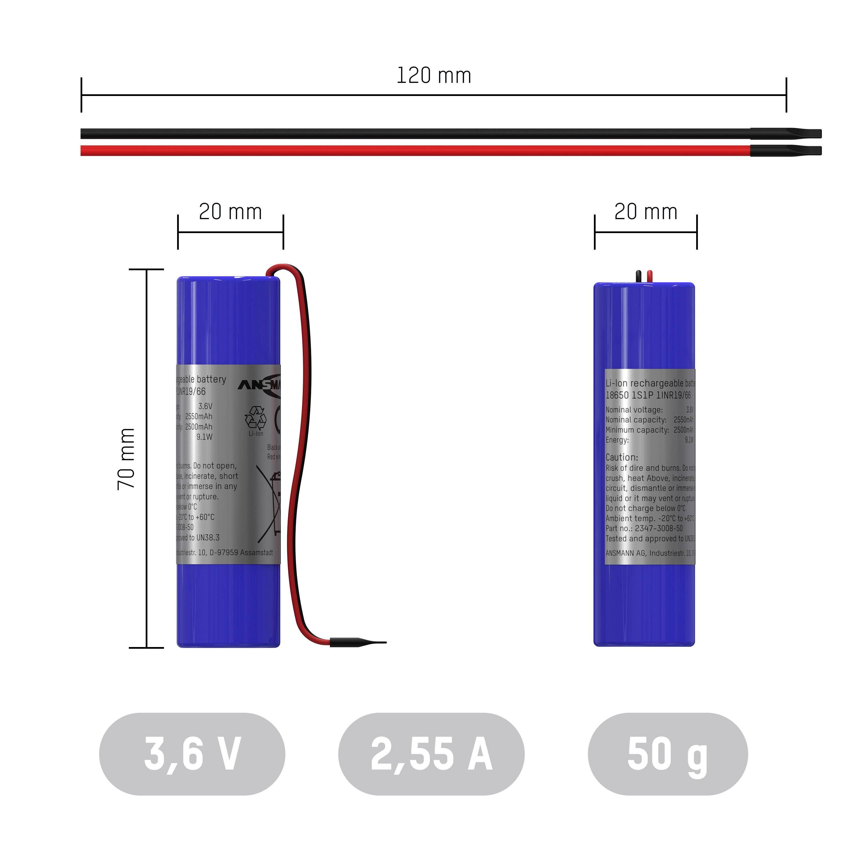 Ansmann Pile rechargeable spéciale 18650 avec câble Li-Ion 3.6 V 2550 mAh 1 pc(s)