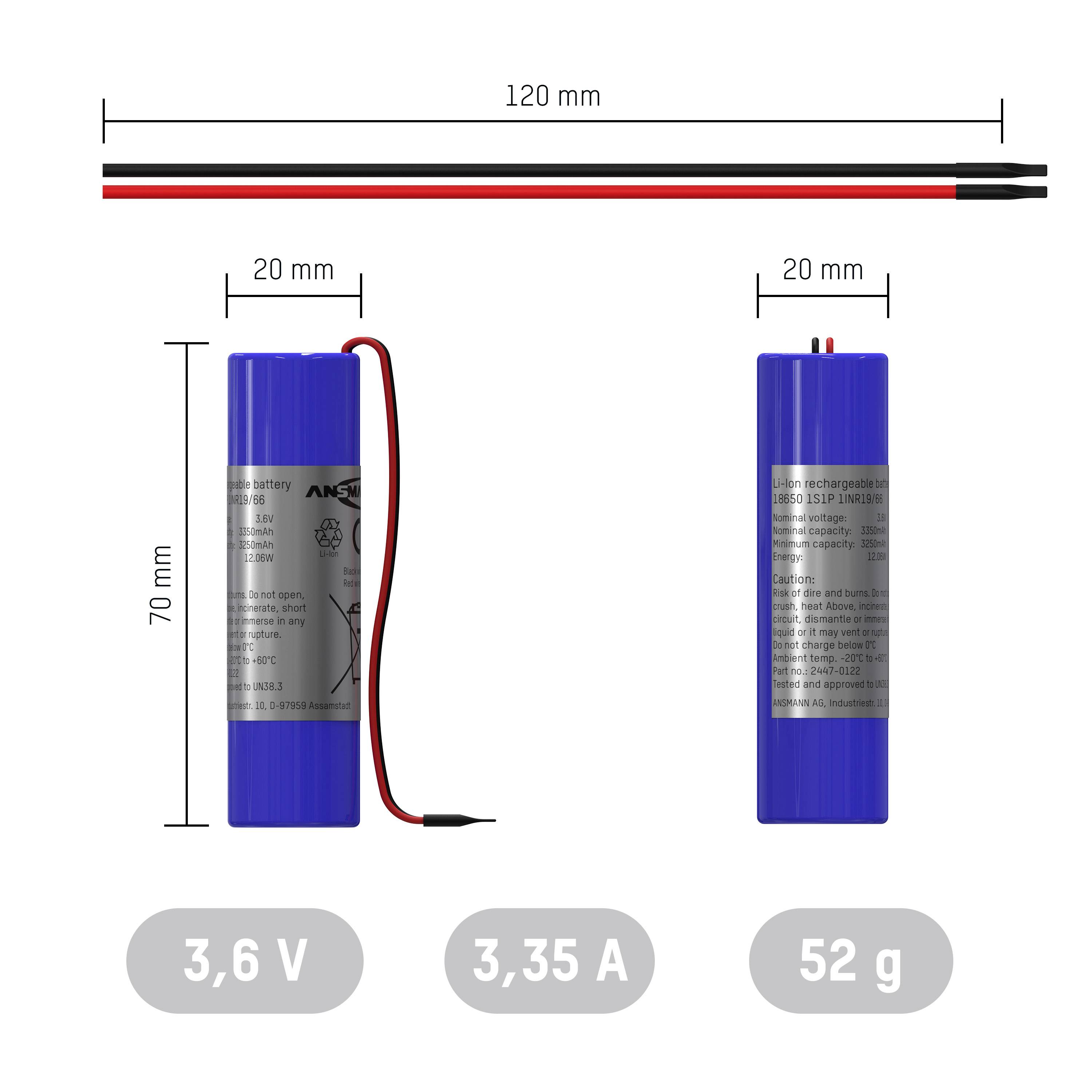 Ansmann Pile rechargeable spéciale 18650 avec câble Li-Ion 3.6 V 3350 mAh 1 pc(s)