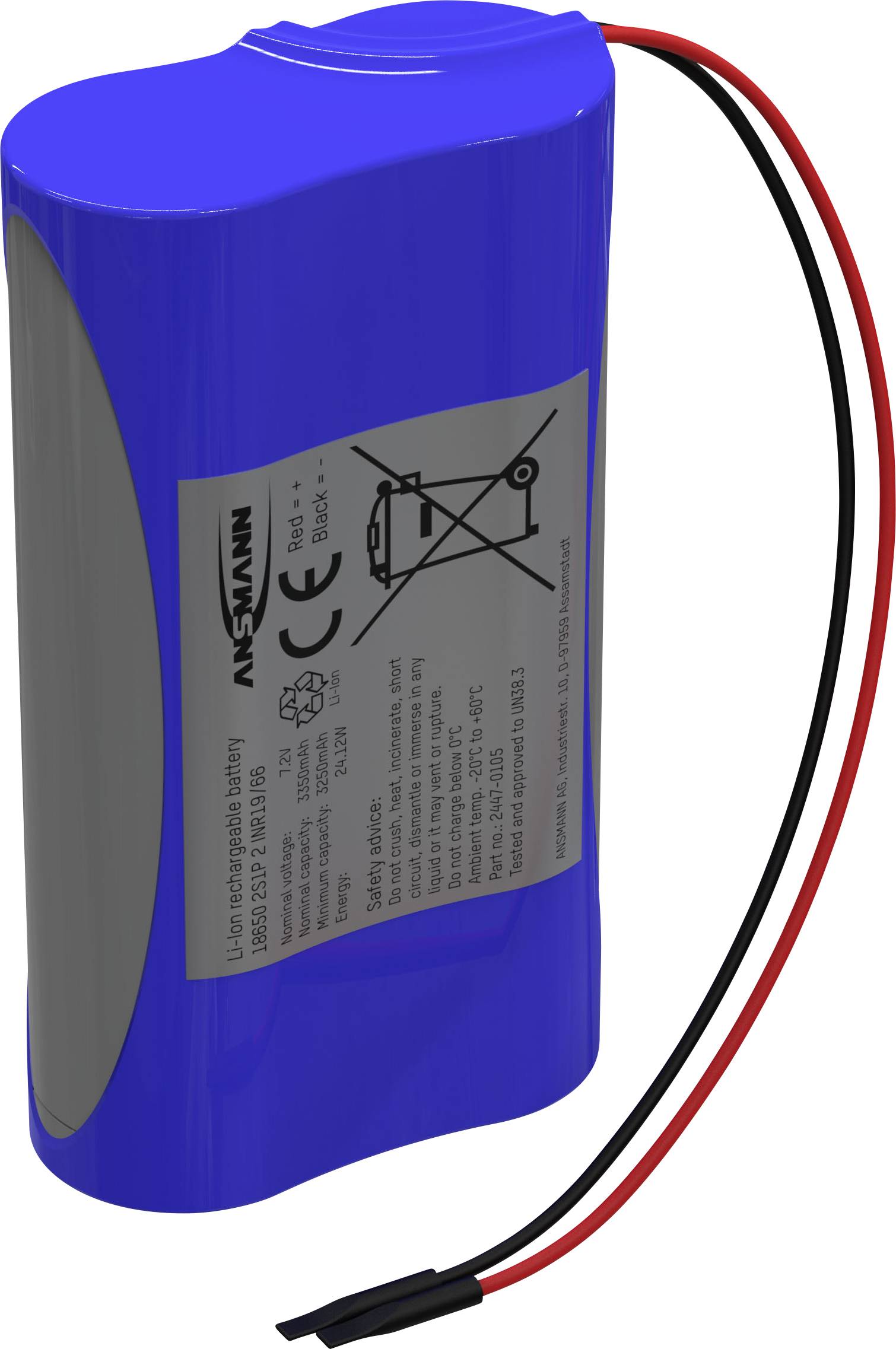 Ansmann 2S1P Pack de piles rechargeables 2x 18650 avec câble Li-Ion 7.2 V 3350 mAh