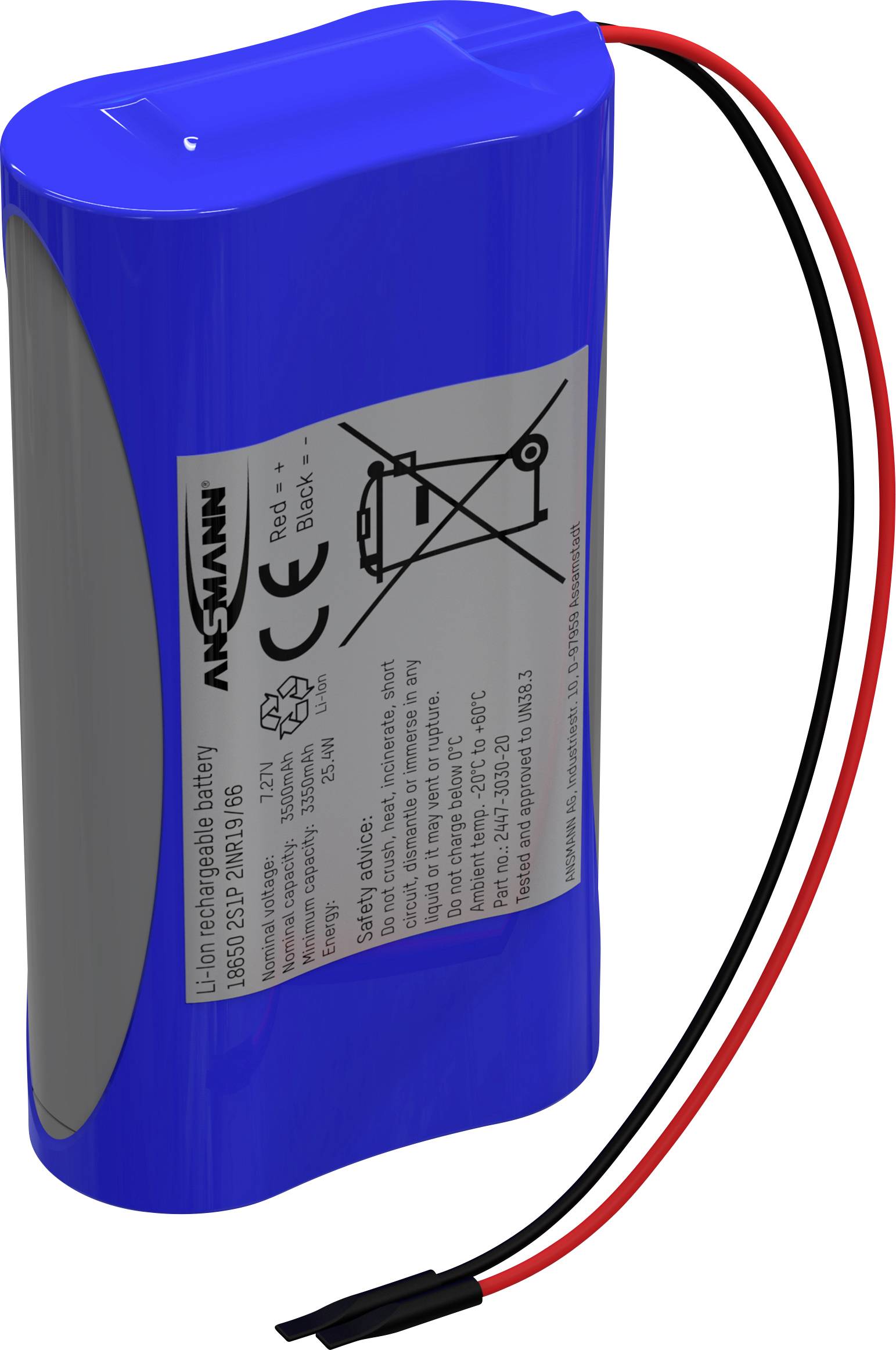 Ansmann 2S1P Pack de piles rechargeables 2x 18650 avec câble Li-Ion 7.2 V 3500 mAh