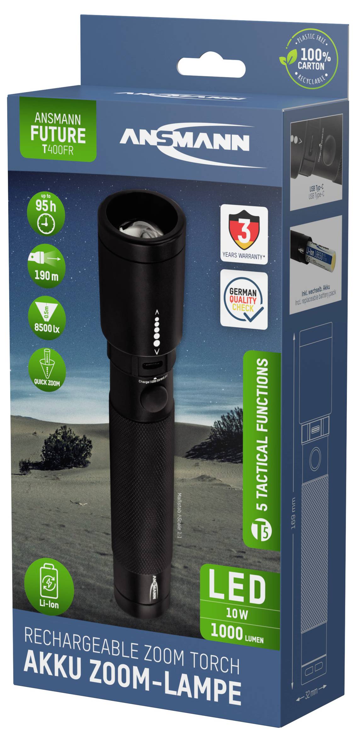 Lampe de poche Ansmann LED à batterie 1000 lm 226 g