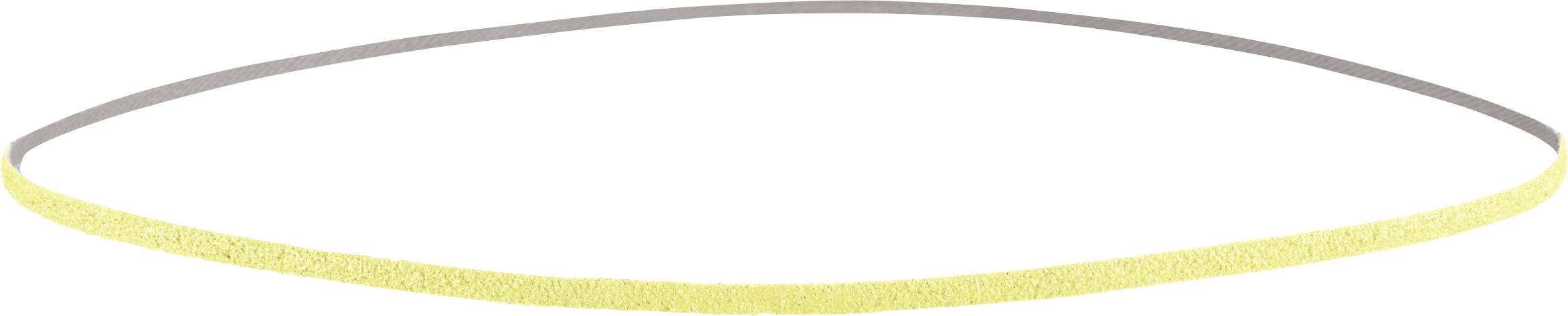 Un bandeau frontal fin et élastique avec un devant texturé jaune et un dos lisse argenté.
