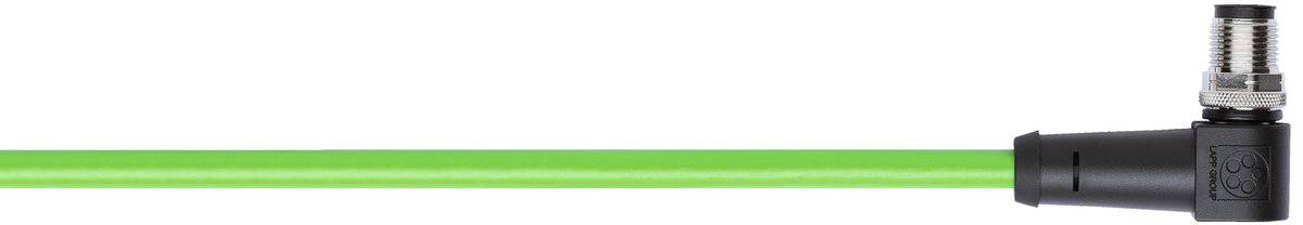 Un câble vert muni d'un adaptateur de connexion noir rectangulaire à une de ses extrémités.