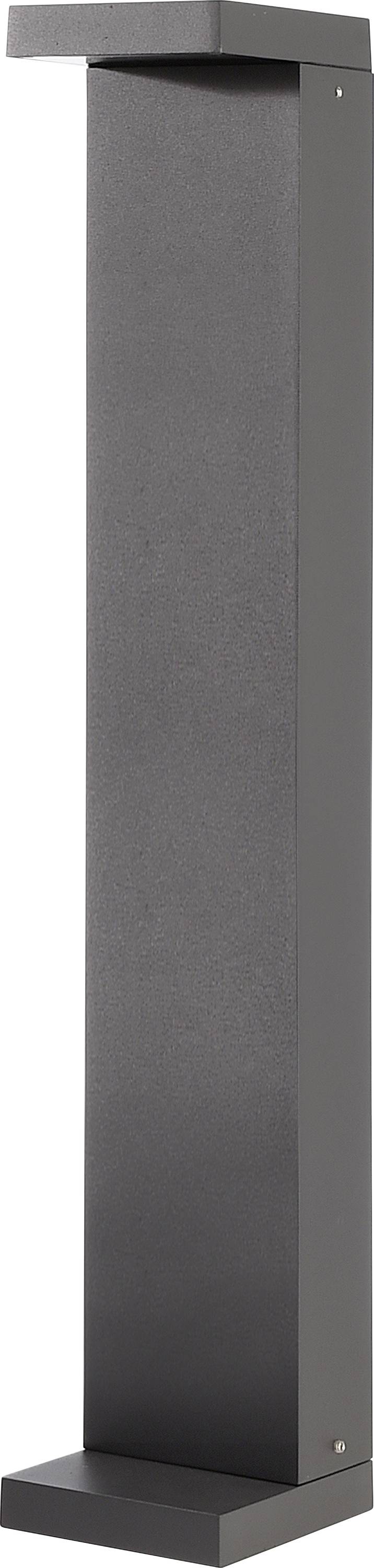 Luminaire extérieur noir rectangulaire au design moderne, sur pied, pour l'éclairage de jardin ou de chemin.