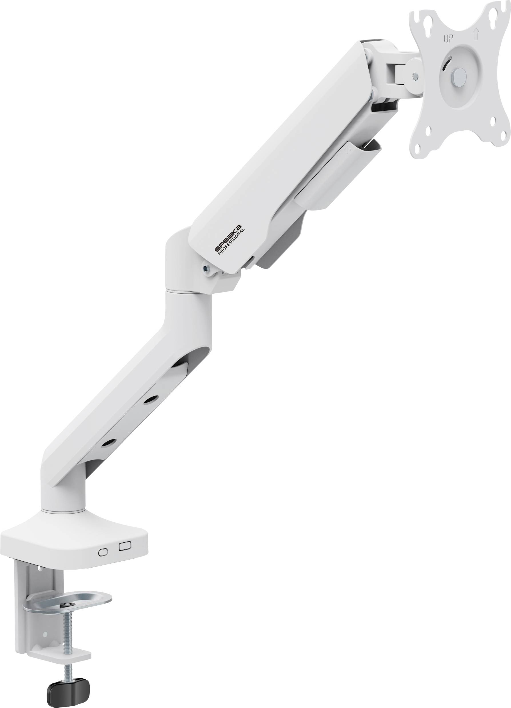 Bras de support de moniteur réglable en hauteur en métal avec pince de fixation pour bureau, compatible avec les écrans VESA.