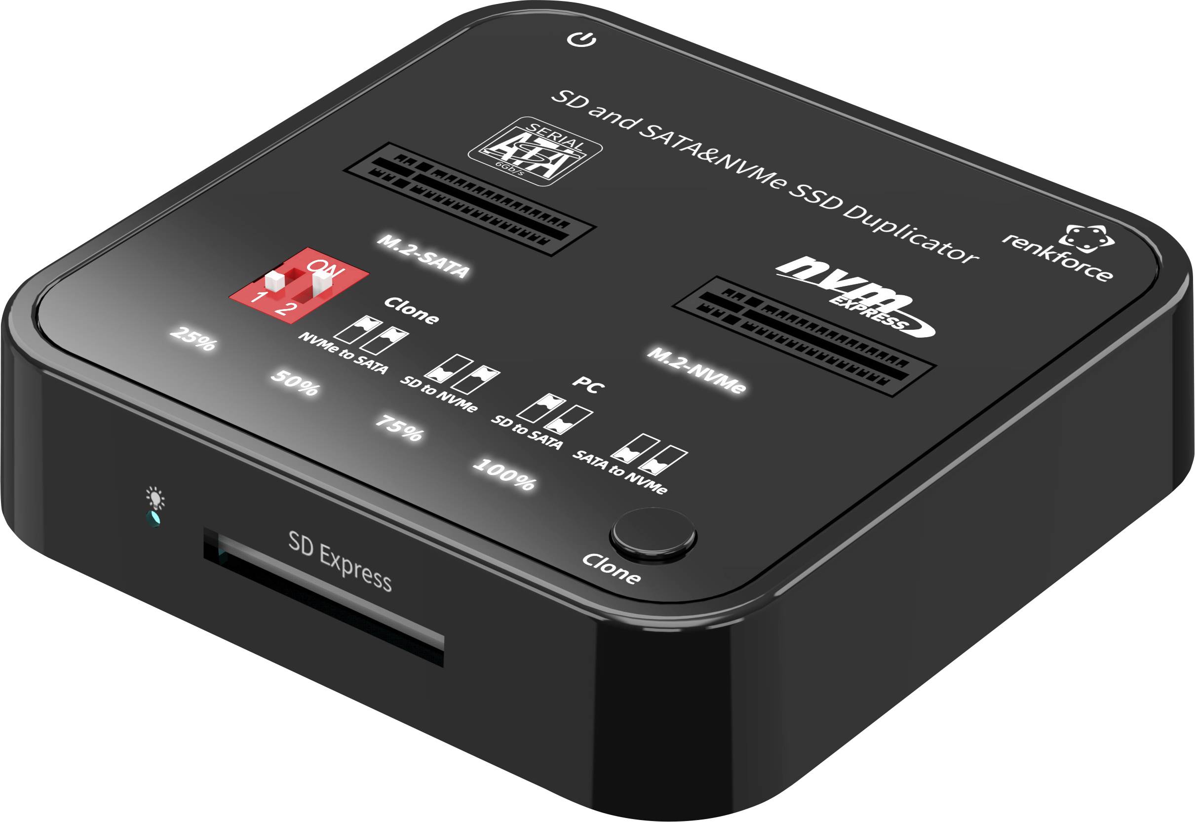 Renkforce RF-TPCD-350 Station de copiage pour disque dur M.2 PCIe NVMe, M.2 SATA, SD, SDHC, SDXC