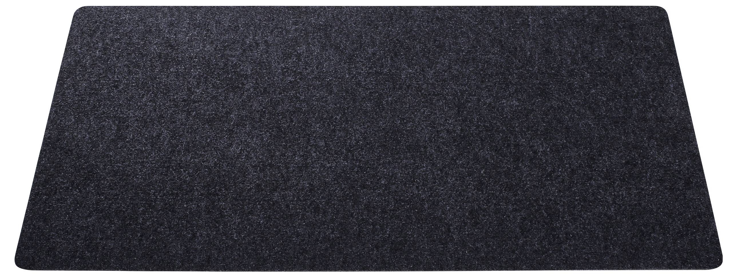 Un tapis rectangulaire noir avec des coins arrondis, sans motifs ou designs reconnaissables, sur un fond blanc.
