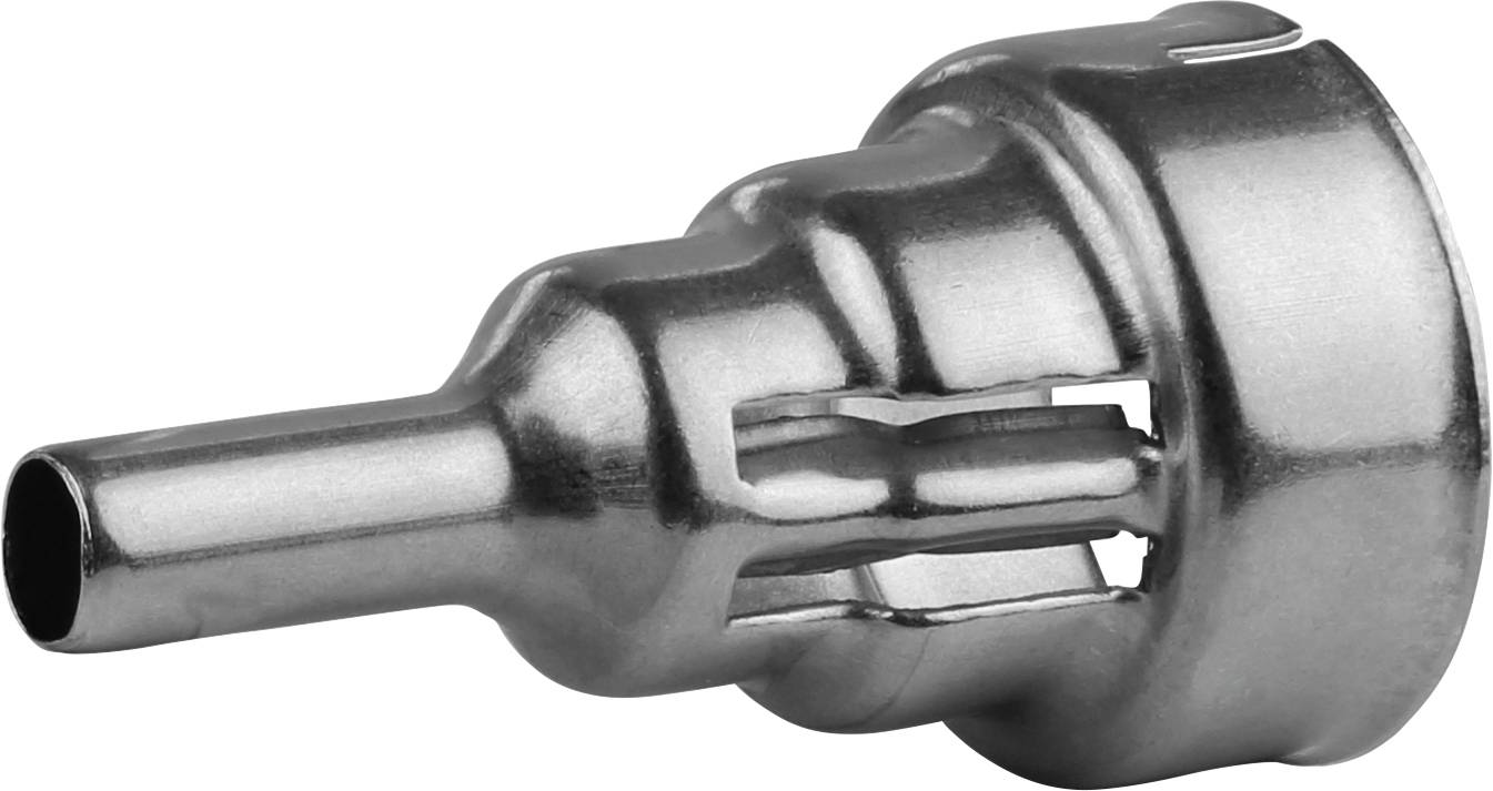 Une embout métallique pour station de soudage, de forme cylindrique avec une pointe conique, sur un fond blanc.