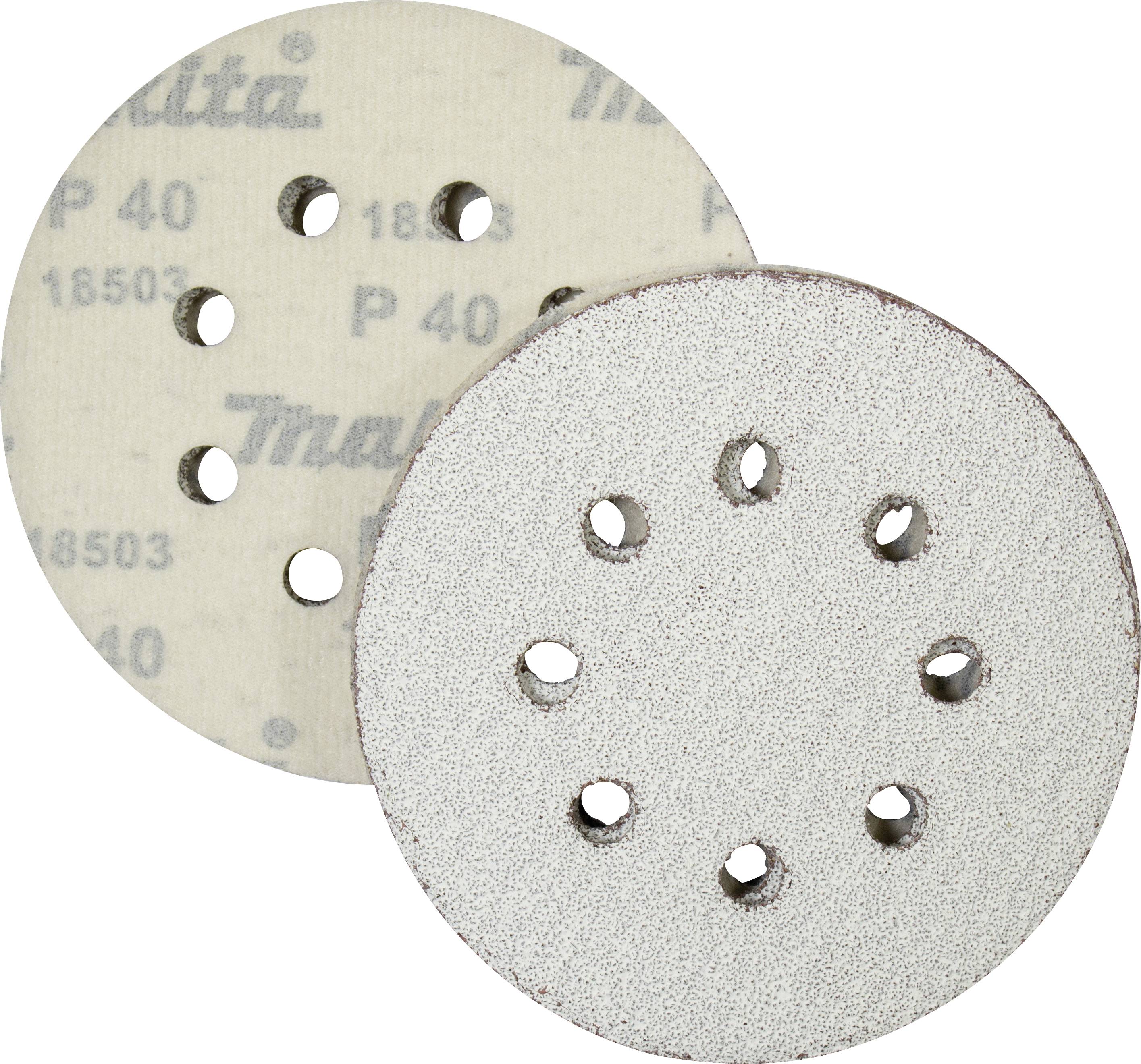 Disques abrasifs avec plusieurs trous pour l'aspiration de la poussière ; adaptés pour les machines à meuler, granulation P40 ; surface abrasive blanche.