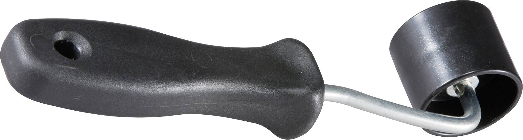 Un rouleau noir à poignée ergonomique et à rouleau cylindrique, typiquement utilisé pour les travaux de papier peint ou dans le domaine de l'impression.