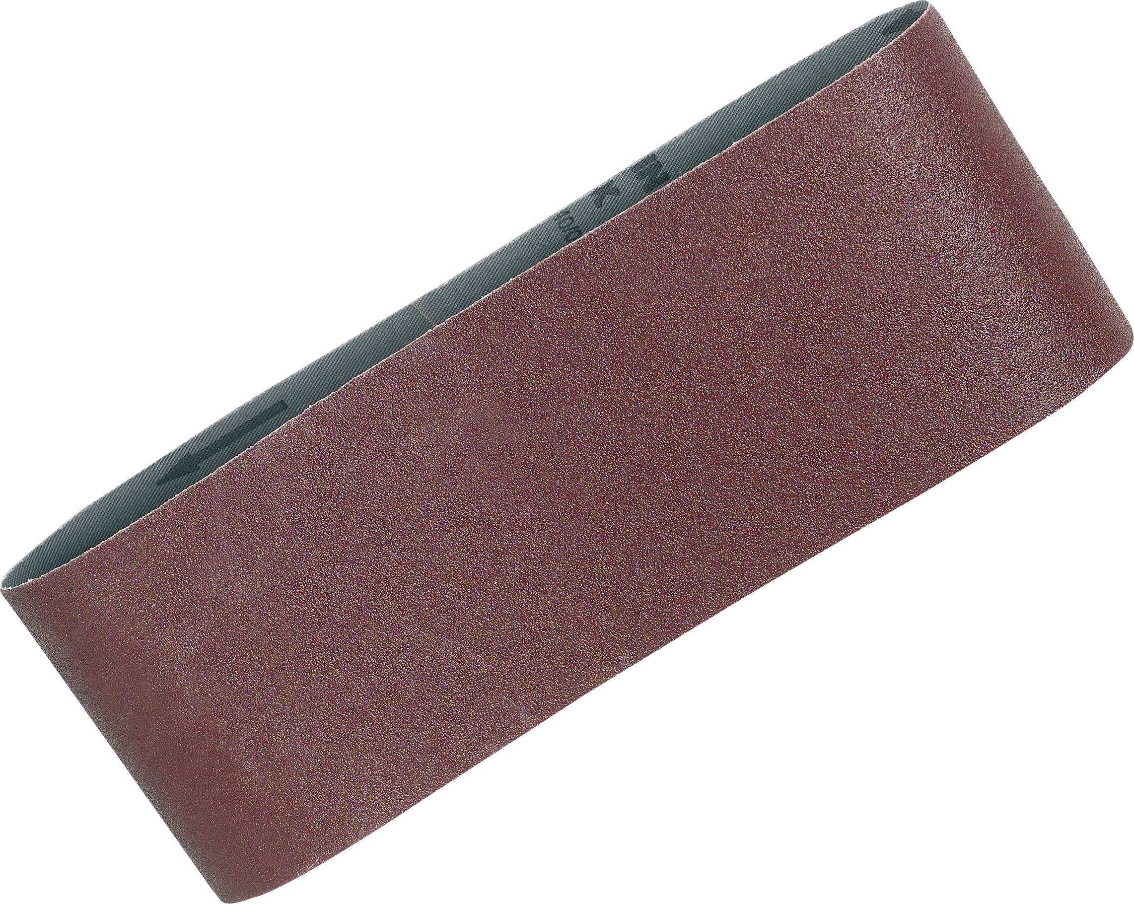 Bande abrasive rouge de forme ovale, utilisée pour les machines à poncer. Idéale pour enlever du matériau ou lisser des surfaces.