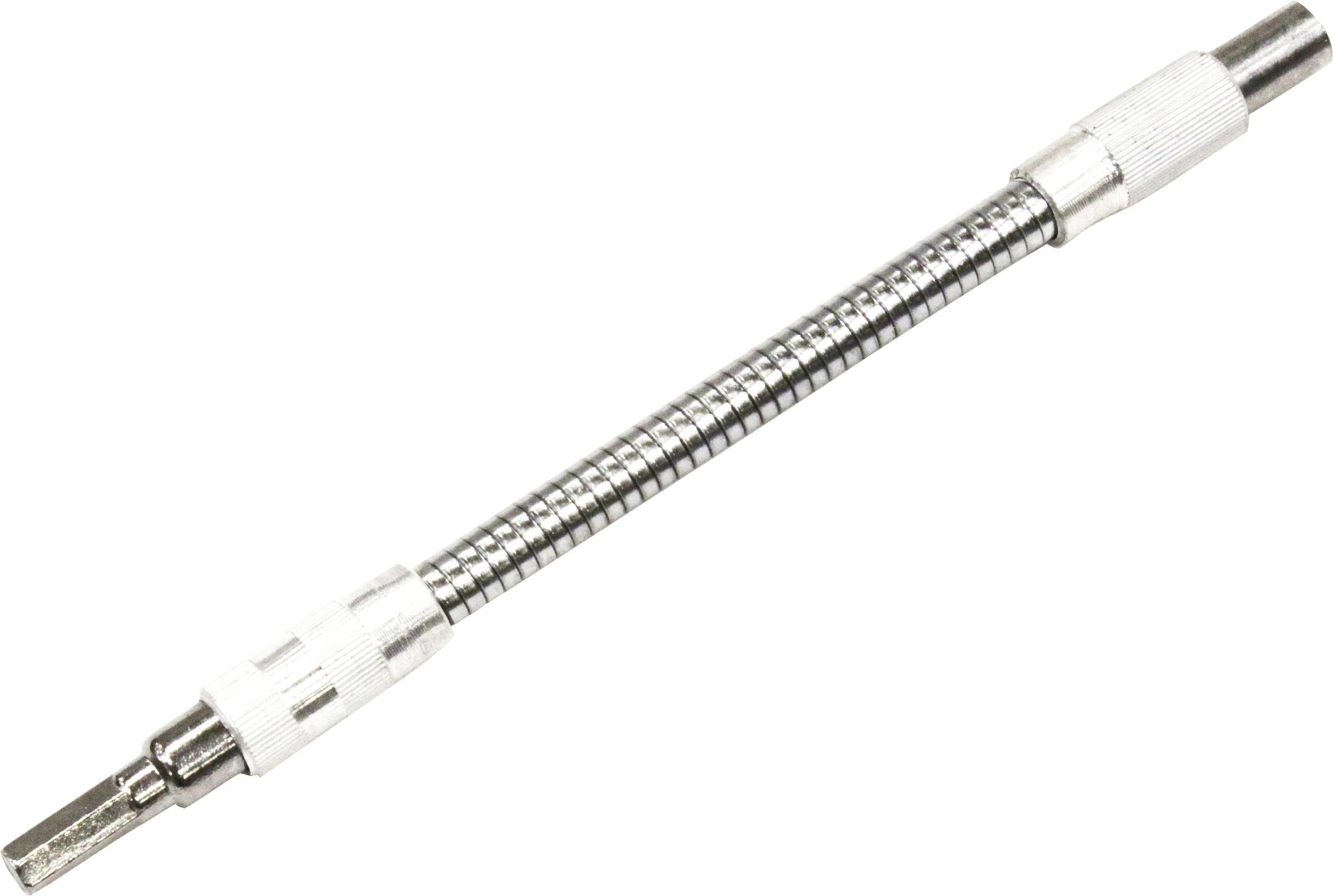 Adaptateur de rallonge métallique flexible, avec des fixations à chaque extrémité, permettant d'accéder à des endroits difficiles d'accès.