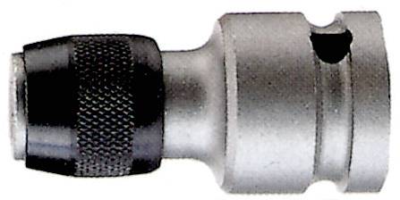 Adaptateur métallique avec pince striée noire, probablement un accessoire pour outils.