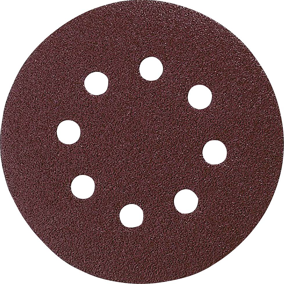 Papier abrasif rond avec huit trous pour l'aspiration de la poussière. Adapté aux travaux de ponçage sur bois ou métal.