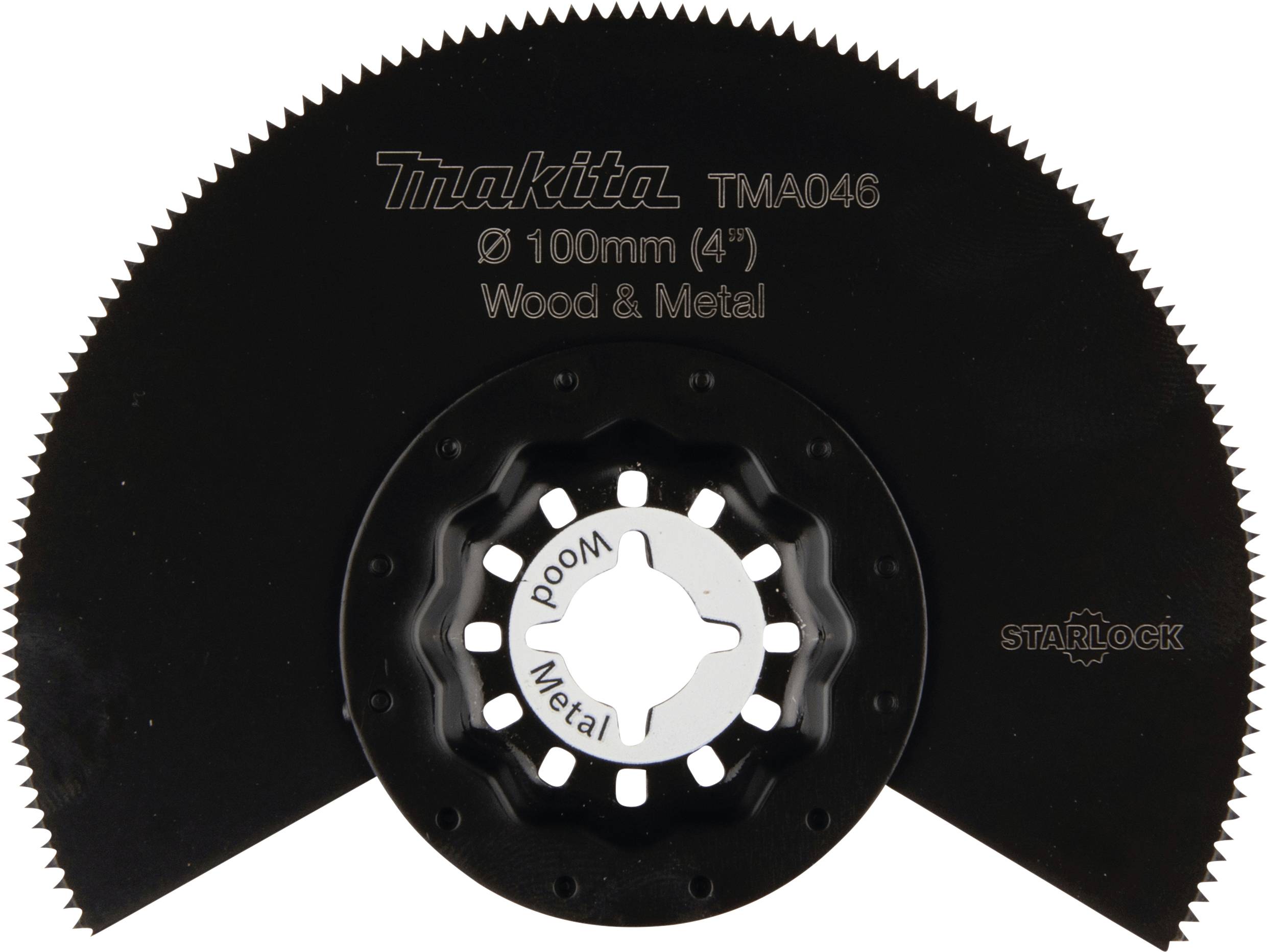 Lame de scie oscillante Makita, modèle TMA046, diamètre 100 mm, adaptée pour le bois et le métal, avec fixation Starlock.