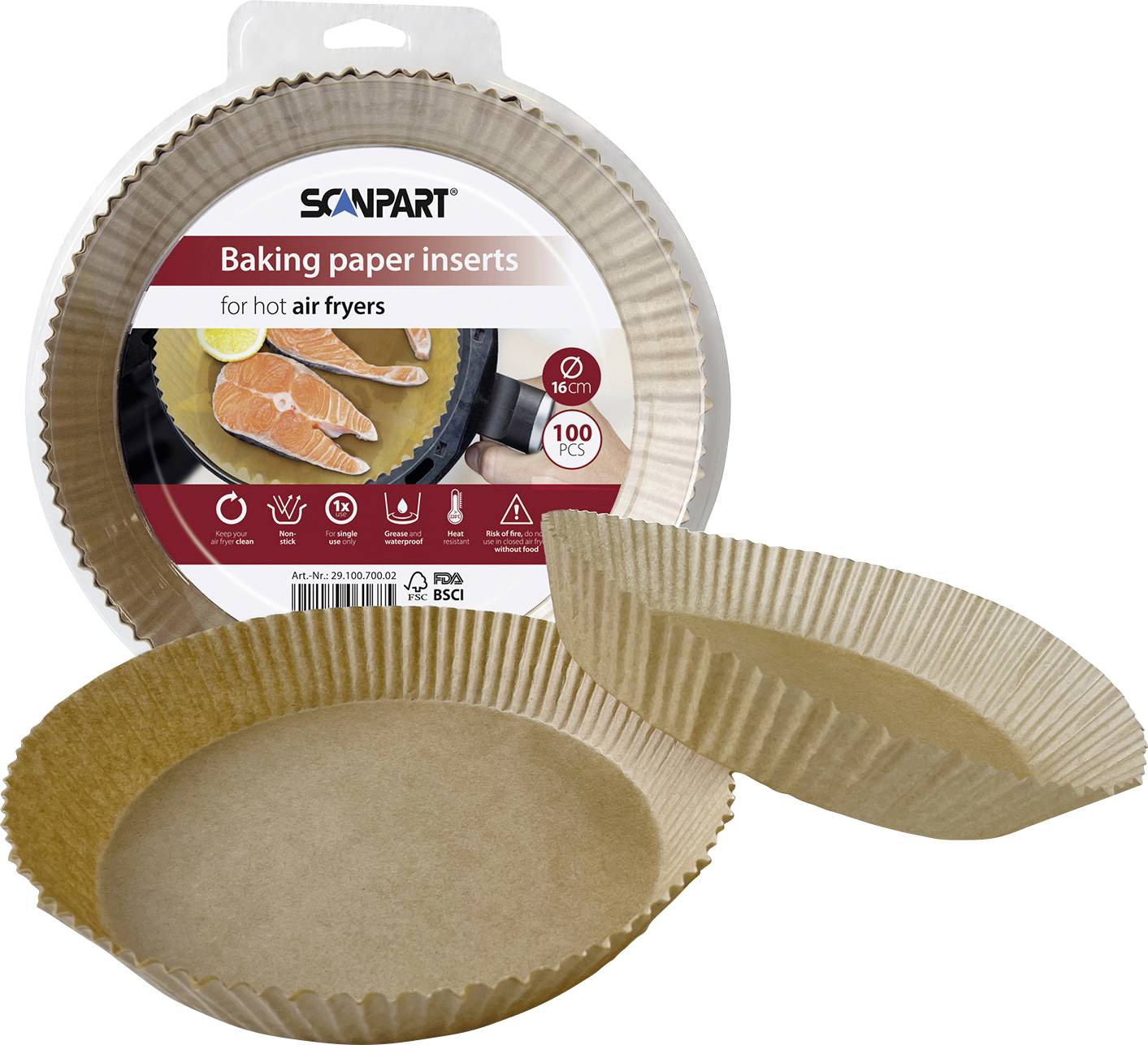 ScanPart 2910070002 Papier pour friteuse à air chaud, 16 cm, rond, 100