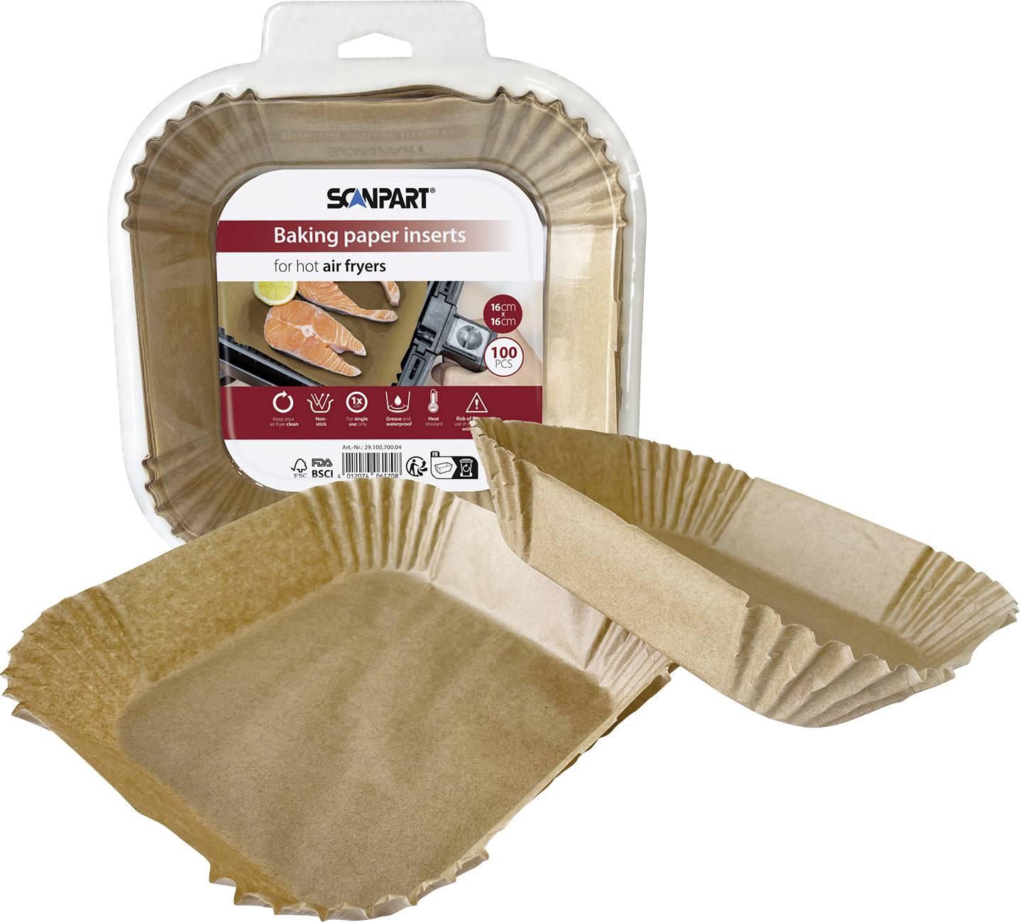 ScanPart 2910070004 Papier pour friteuse à air chaud 16x16 cm carré, 100