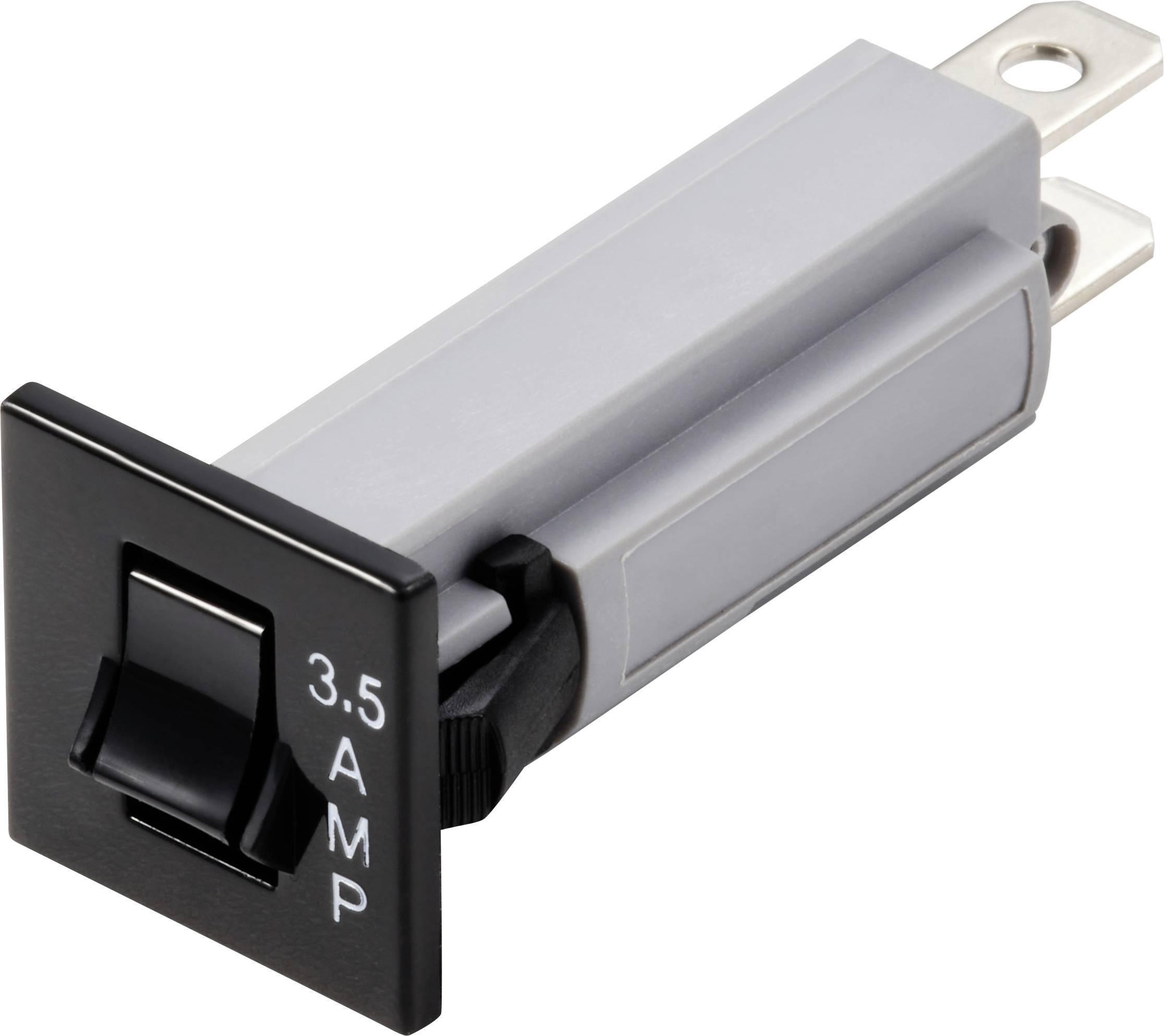 Disjoncteur avec levier noir, portant l'inscription '3.5 AMP'. Conçu pour les systèmes de protection électrique. Boîtier gris et noir.