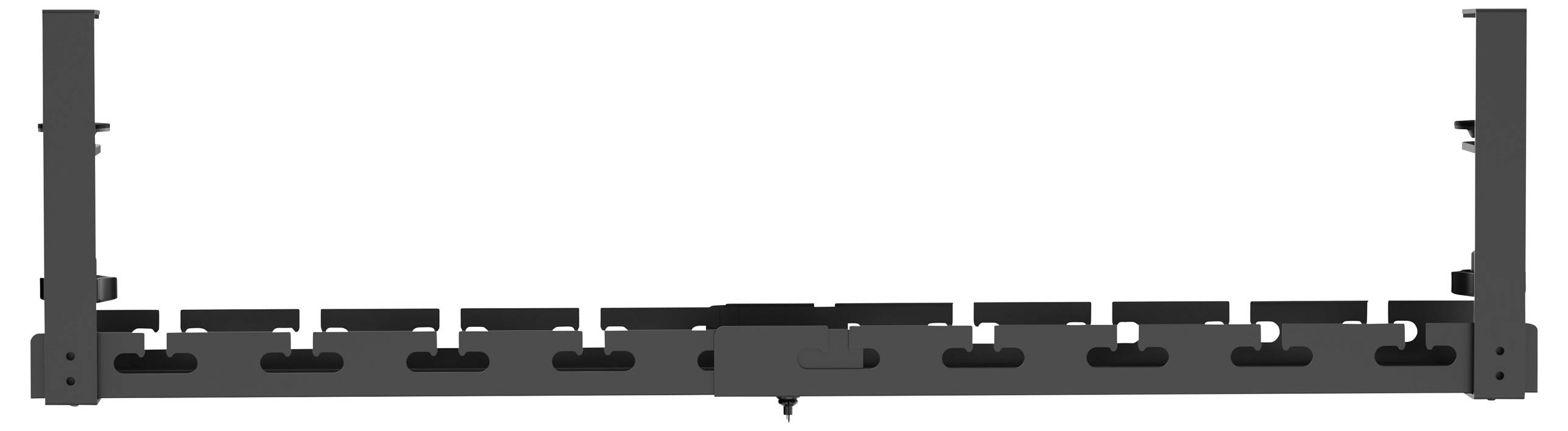 Châssis métallique avec plusieurs traverses horizontales et verticales, probablement partie intégrante d'un dispositif industriel ou mécanique.