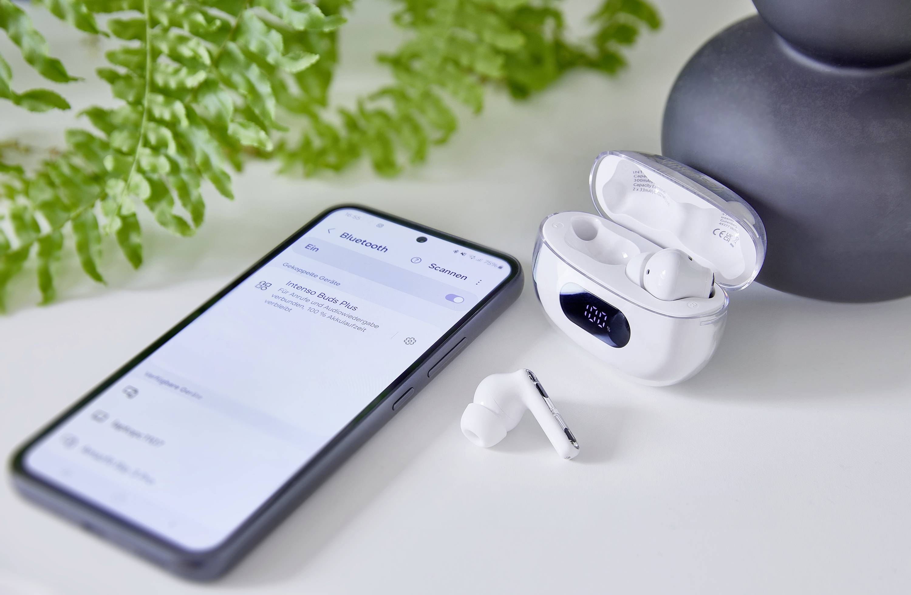 Intenso Buds Plus T312AE weiß Oreillette Bluetooth Stereo blanc Noise Cancelling téléphone portable