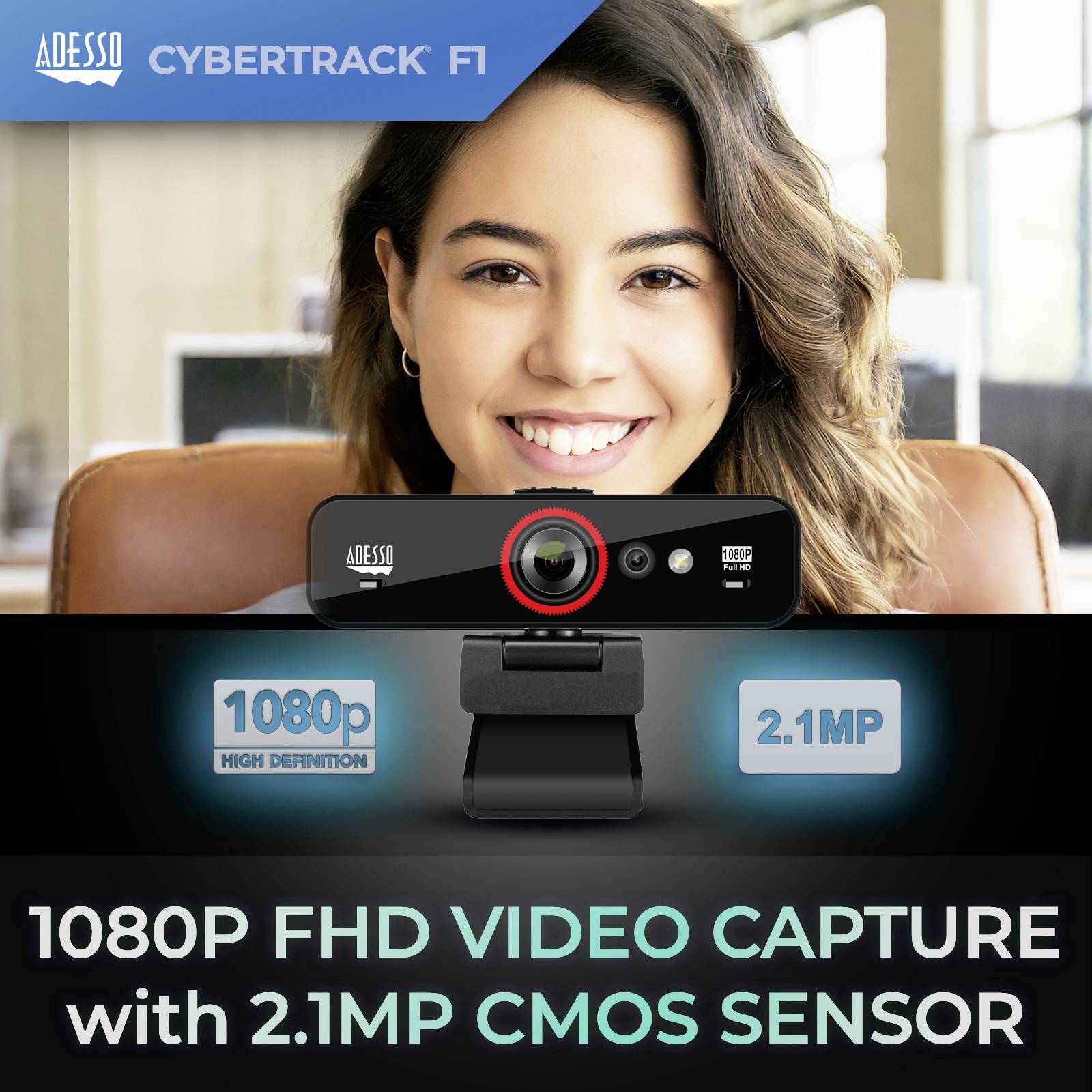 Webcam Full HD Adesso CyberTrack F1 1920 x 1080 Pixel pour Windows Hello