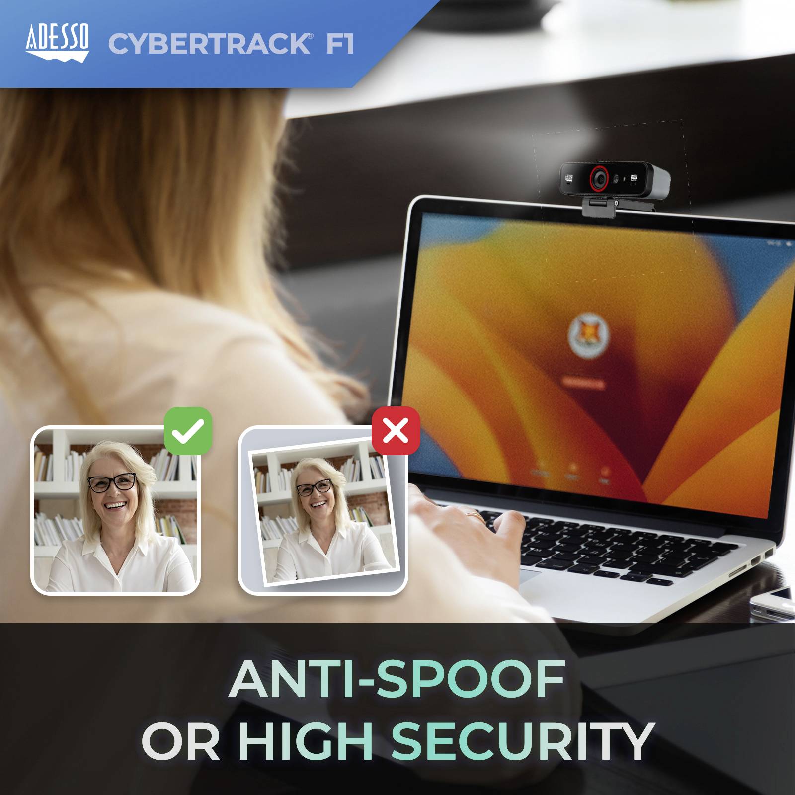 Webcam Full HD Adesso CyberTrack F1 1920 x 1080 Pixel pour Windows Hello