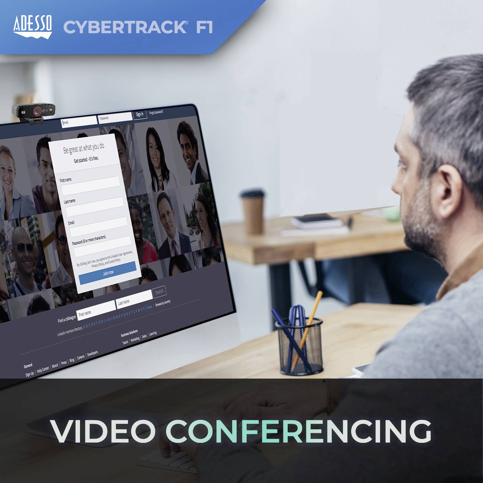 Webcam Full HD Adesso CyberTrack F1 1920 x 1080 Pixel pour Windows Hello
