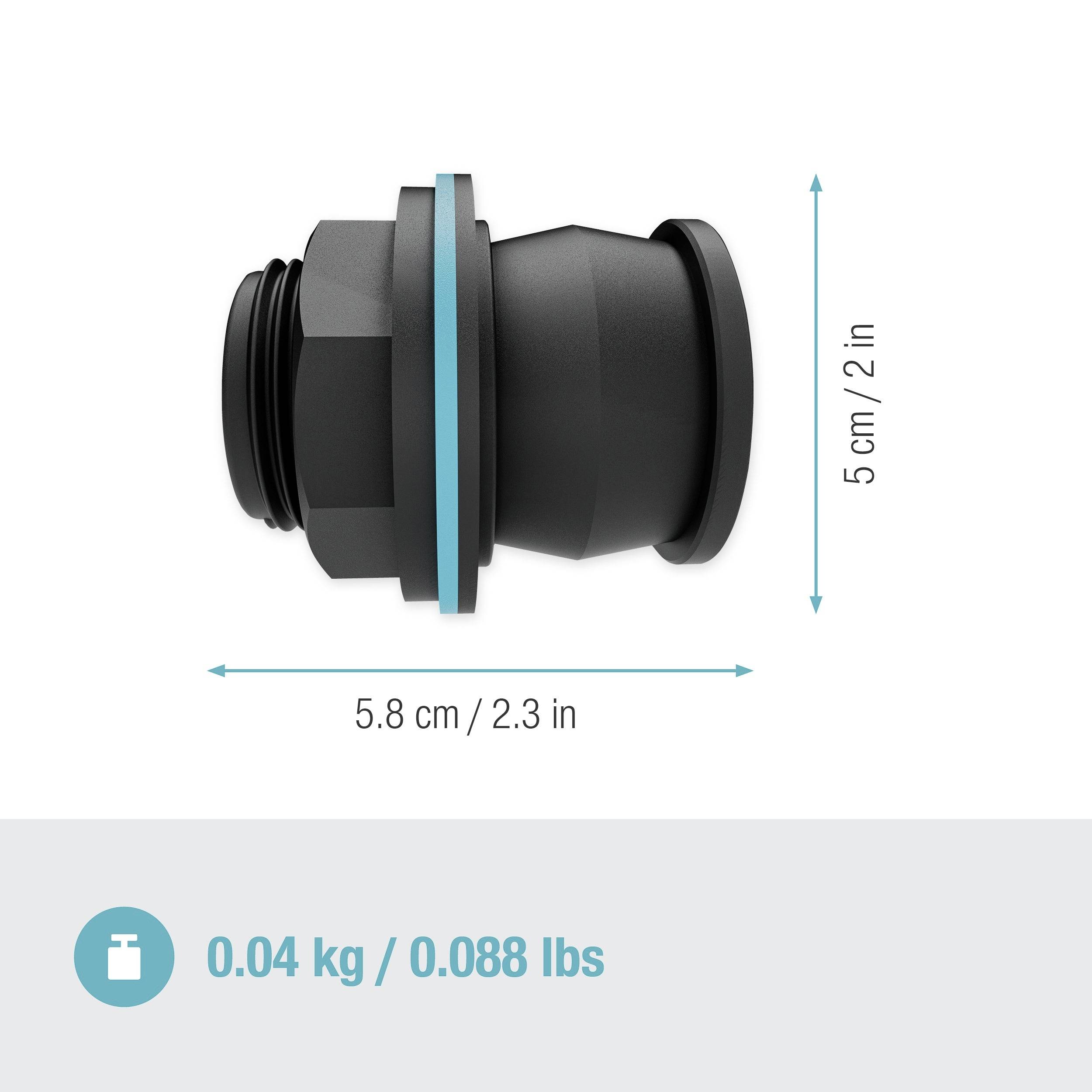 Les images de la pièce représentée montrent un connecteur avec des dimensions de 5,8 cm de largeur et 5 cm de hauteur, pesant 0,04 kg.