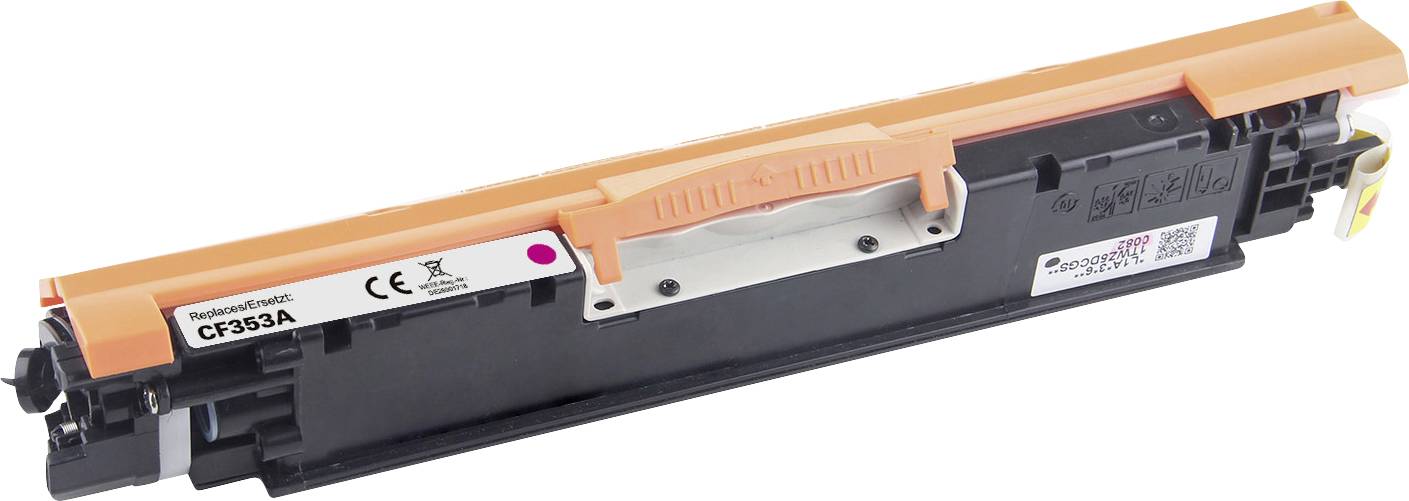 Cartouche d'encre couleur portant l'inscription 'CF353A', aux couleurs orange et noir, compatible avec les modèles d'imprimantes HP.