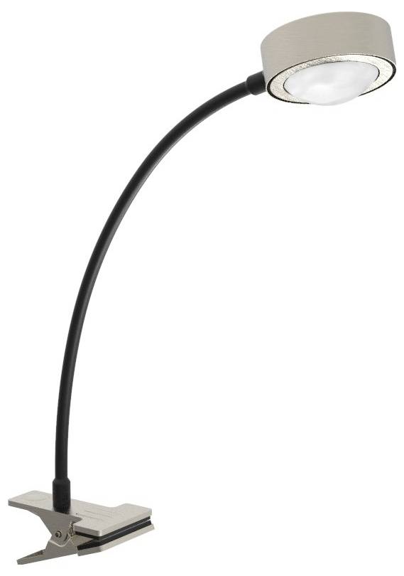Lampe réglable avec support à pince et col flexible. Idéale pour être fixée sur des tables ou des étagères pour un éclairage ciblé.