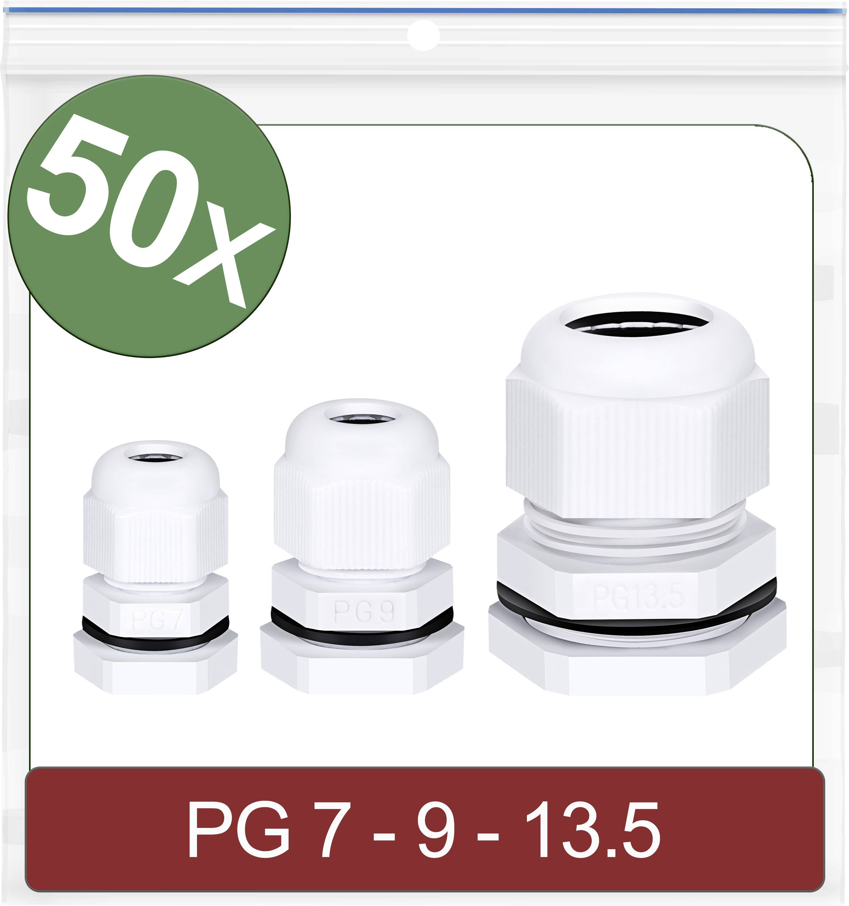 Quadrios 24CA416 Presse-étoupe PG7, PG9, PG13.5 Polyamide blanc 50 pc(s)