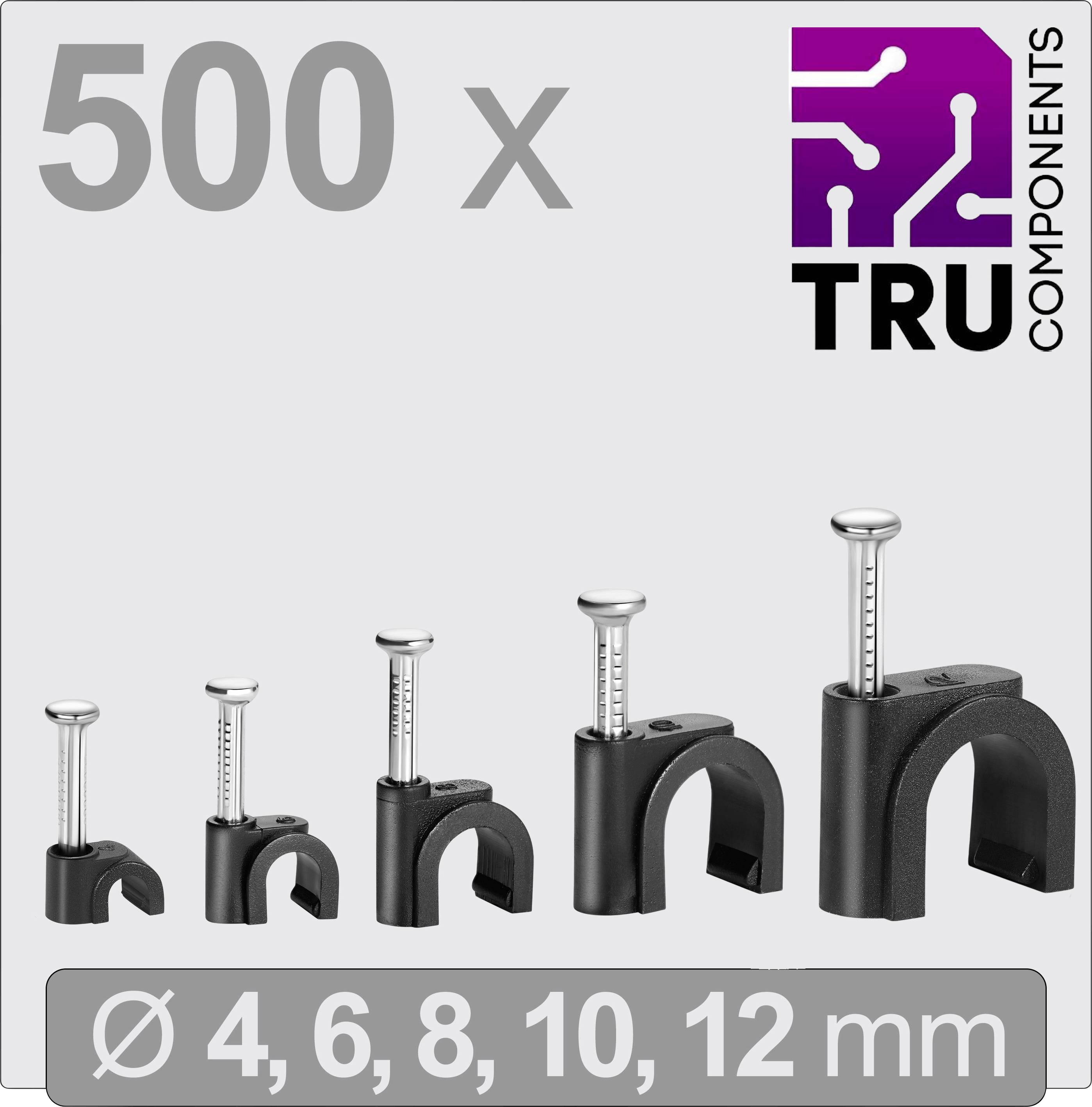 500 x Serre-câbles TRU COMPONENTS présentés en cinq tailles : Ø 4, 6, 8, 10, 12 mm. Adaptés pour la fixation de câbles.