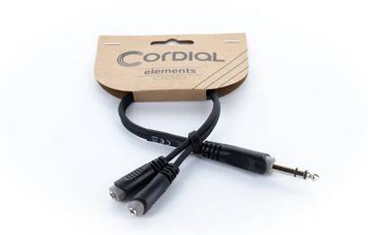 Adaptateur Y Cordial 14886 Jack audio [1x Jack mâle 6,3 mm (stéréo) - 2x Jack femelle 3.5 mm] 0.30 m noir gaine en PVC, câble