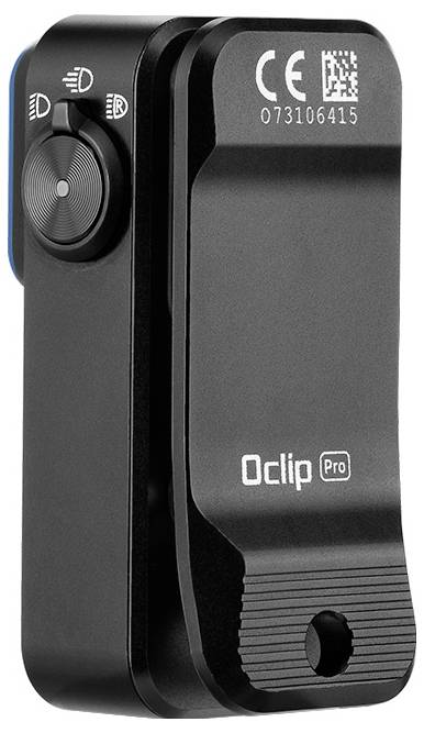 Un appareil noir et compact nommé 'Oclip Pro', doté d'un bouton rotatif et portant le marquage CE.