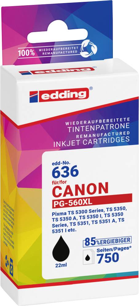 Edding Encre remplace Canon PG-560 XL compatible noir EDD-636 18-636