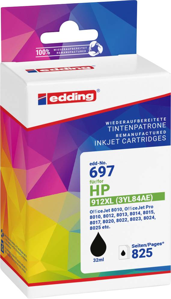 Edding Encre remplace HP 912XL, 3YL84AE compatible noir EDD-697 18-697