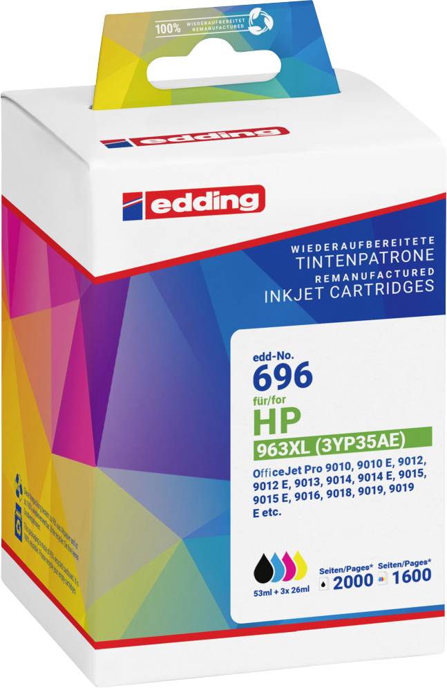 Edding Encre remplace HP 963XL, 3JA30AE compatible pack bundle noir, cyan, magenta, jaune EDD-696 18-696