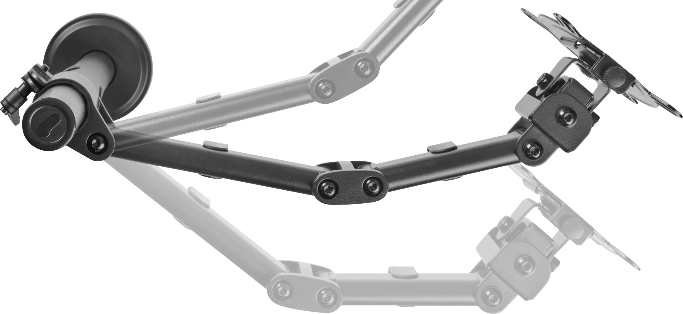 Un support de bras flexible à plusieurs articulations et ventouse, adapté pour maintenir des appareils ou des outils dans différentes positions.