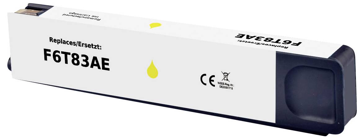 Cartouche de toner d'imprimante avec étiquette « Replaces/Ersetzt : F6T83AE ».