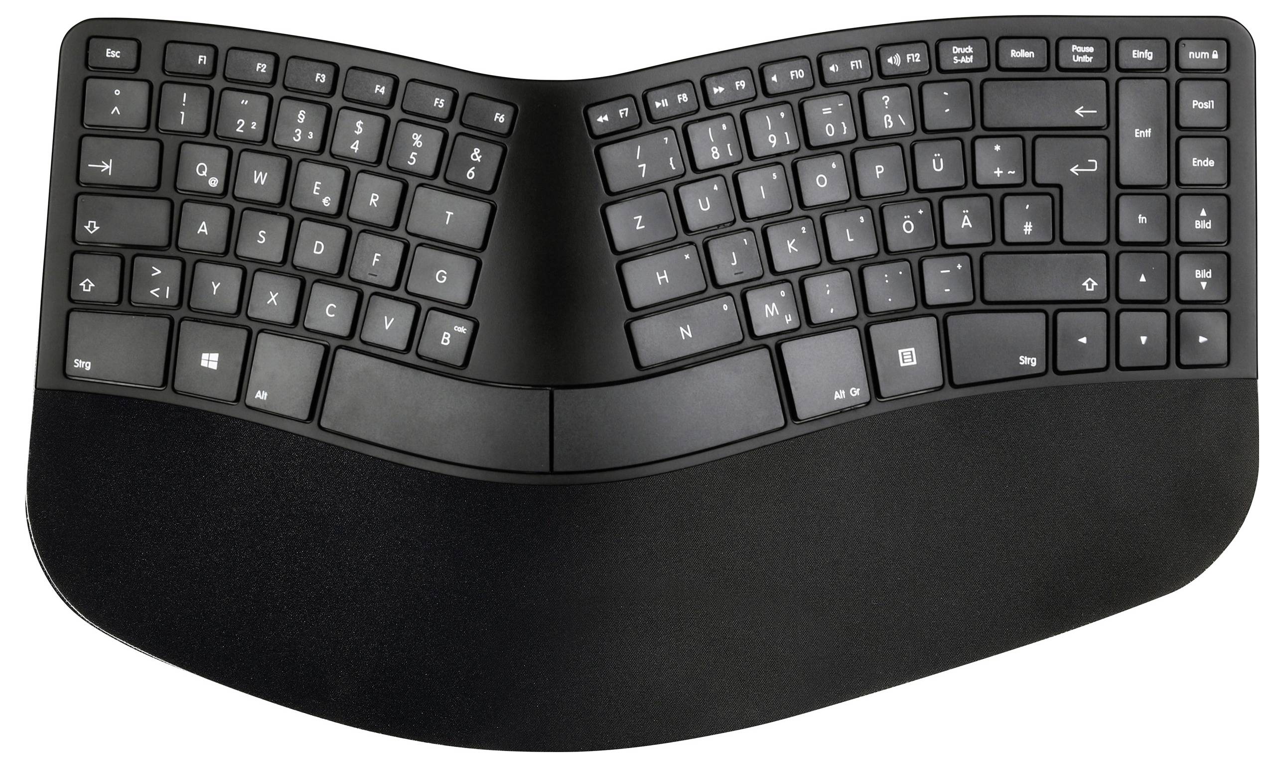 Matias FK413PCD-DE Sculpted Ergonomic Rechargeable Keyboard sans fil Clavier allemand, QWERTZ noir ergonomique