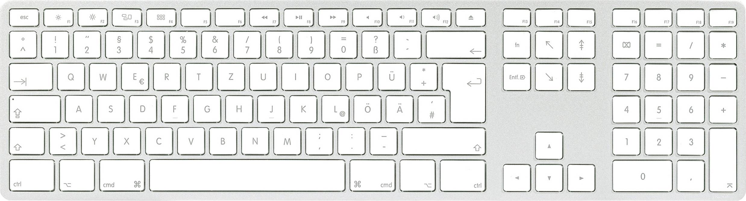 Matias FK418DCS-DE Wireless USB-C® Aluminum Keyboard for Mac sans fil Clavier allemand, QWERTZ, Mac argent