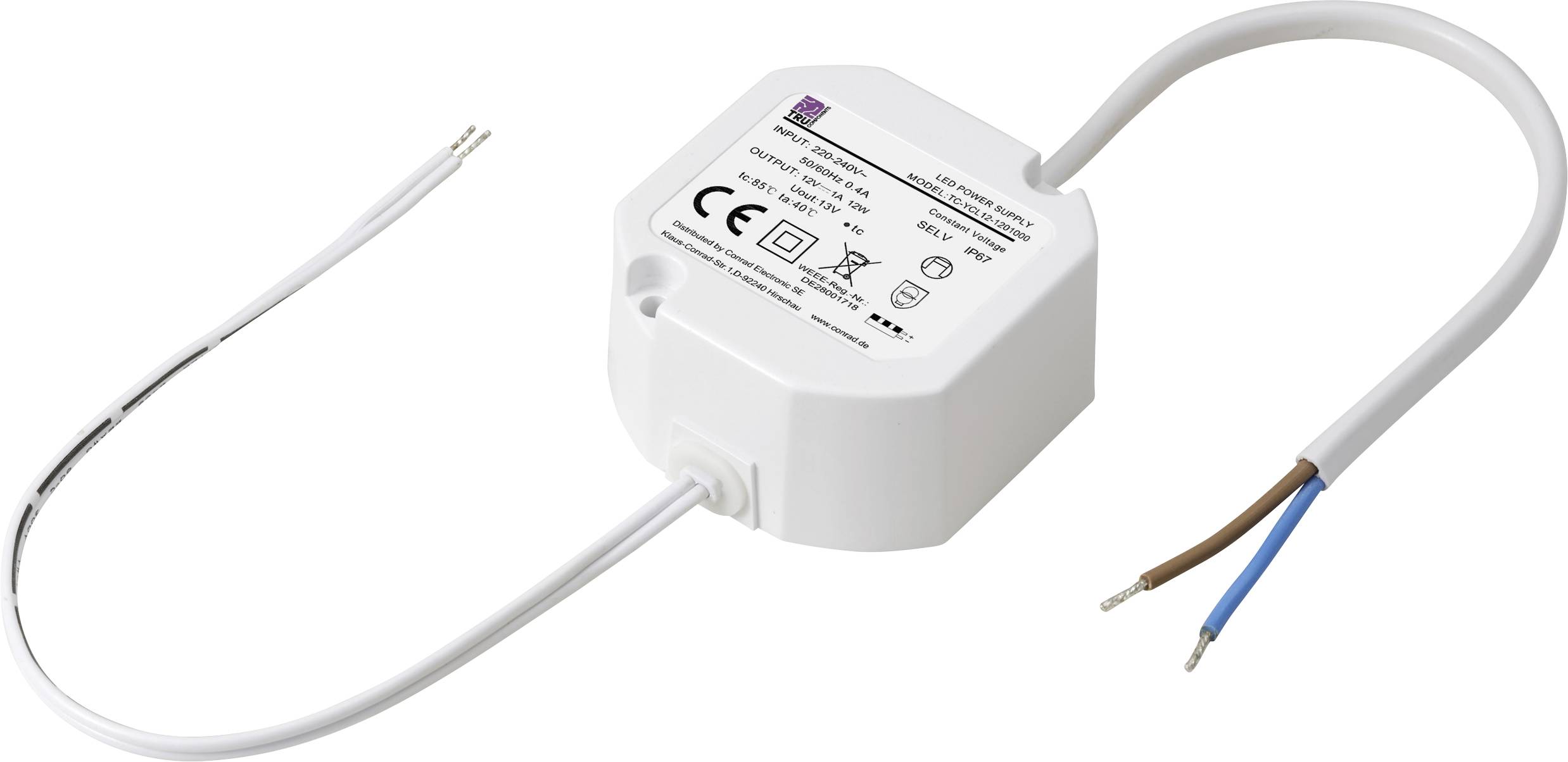 TRU COMPONENTS TC-YCL12-1201000（Round shape) Transformateur pour LED à tension constante 12 W 1.0 A 12 V/DC non dimmable, montage