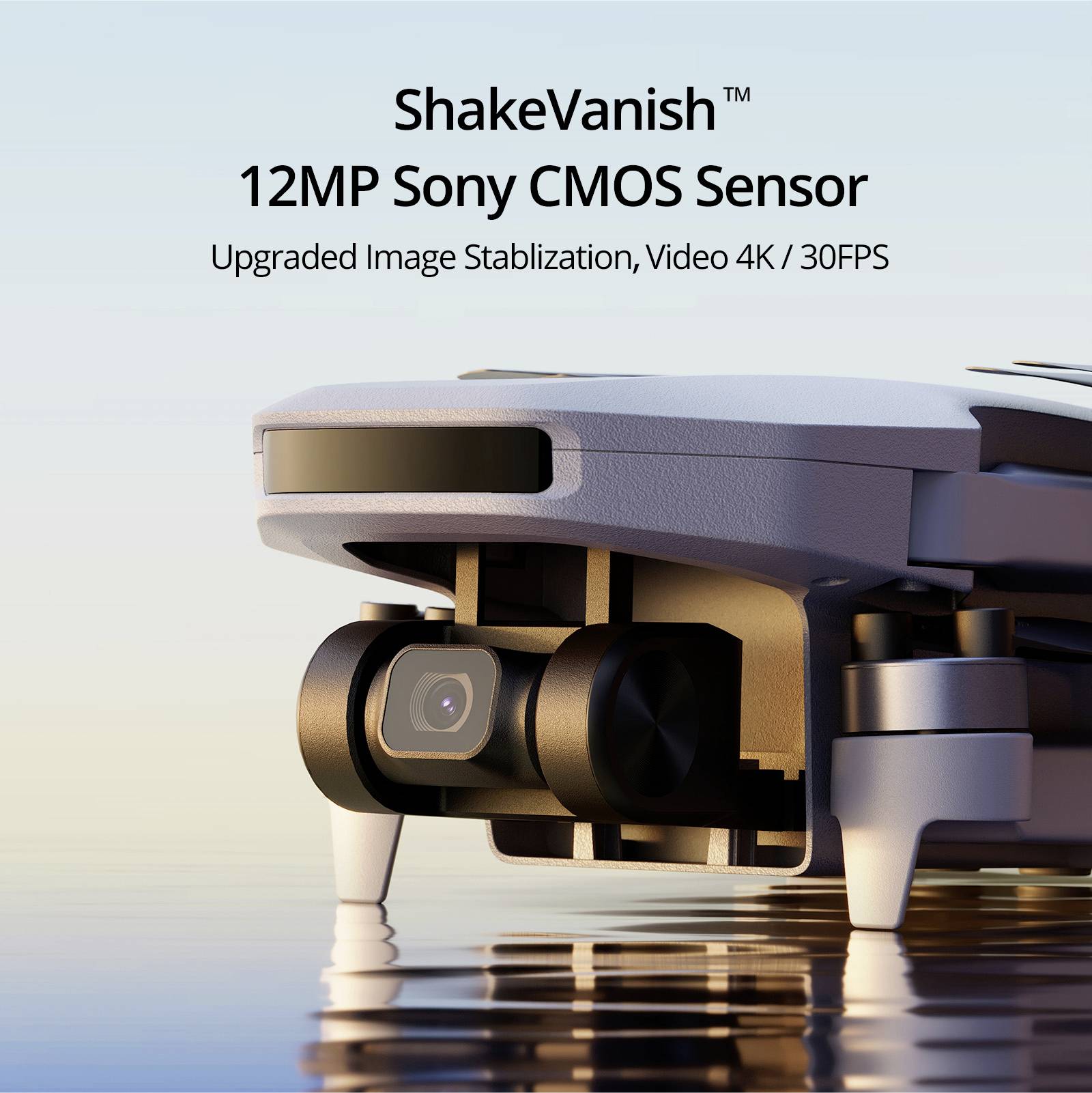'ShakeVanish™ Caméra avec capteur Sony CMOS 12MP, stabilisation d'image améliorée, enregistrement vidéo 4K/30 FPS.'