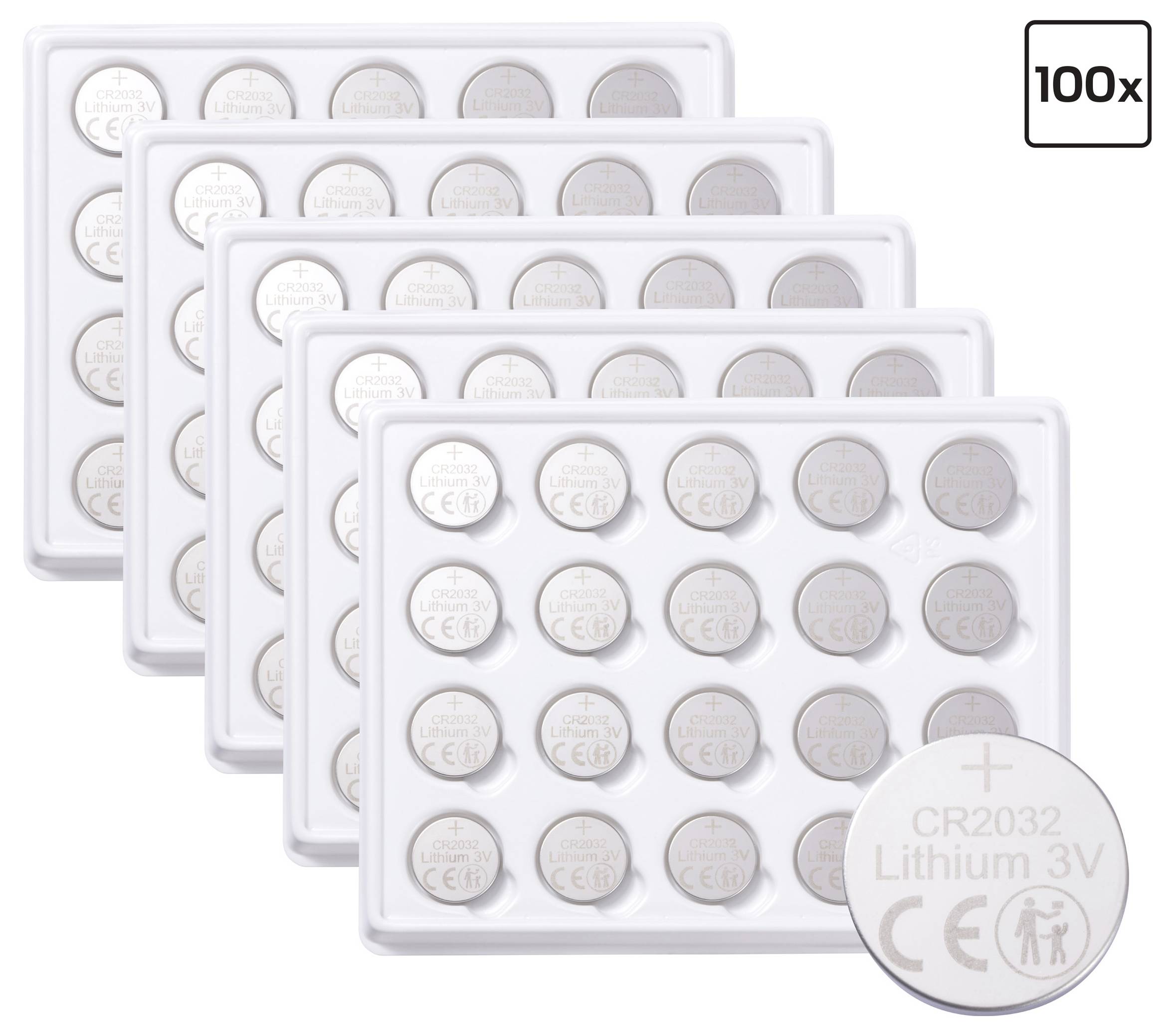 VOLTCRAFT Pile bouton CR 2032 3 V 100 pc(s) 220 mAh lithium CR2032