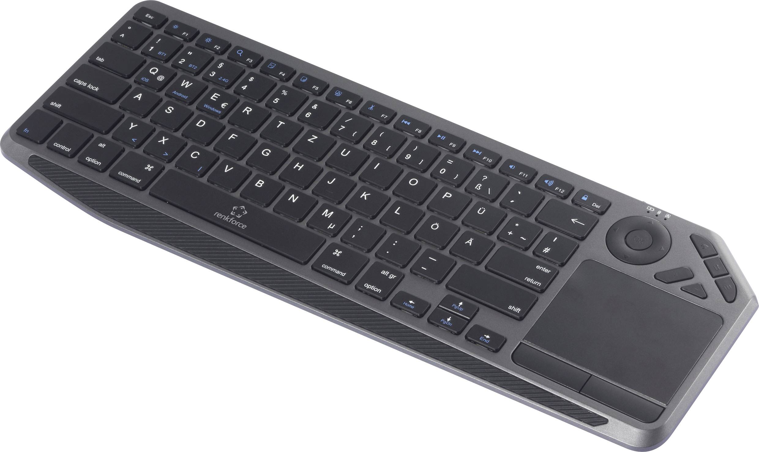 Renkforce RF-WLBTKB-300 Bluetooth, radio Clavier allemand, QWERTZ noir pavé tactile intégré, rechargeable, fonction Multipair