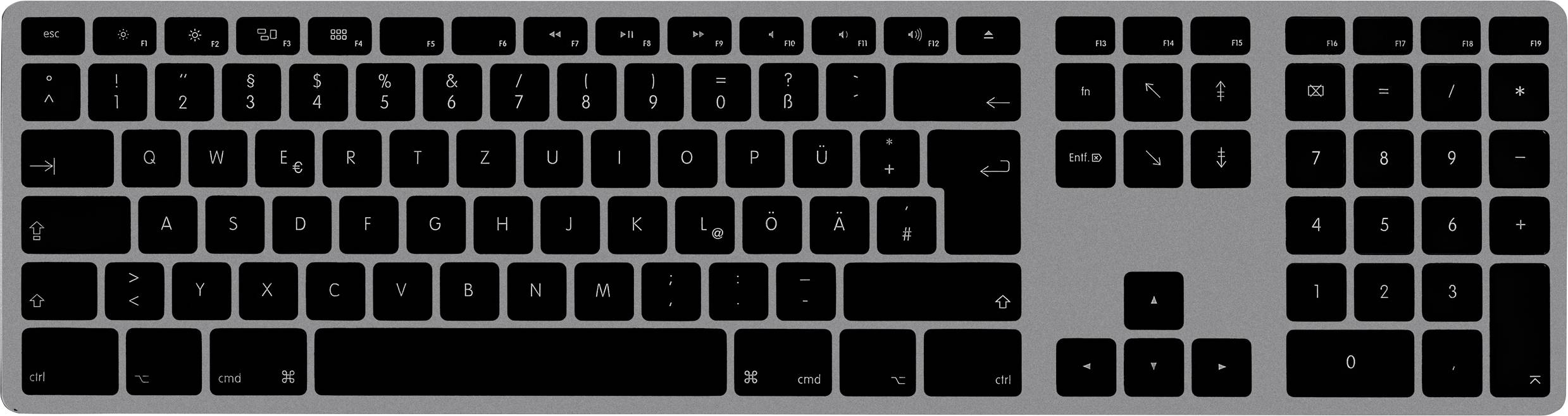 Matias FK418DCB-DE Wireless USB-C® Aluminum Keyboard for Mac sans fil Clavier allemand, QWERTZ, Mac gris sidéral