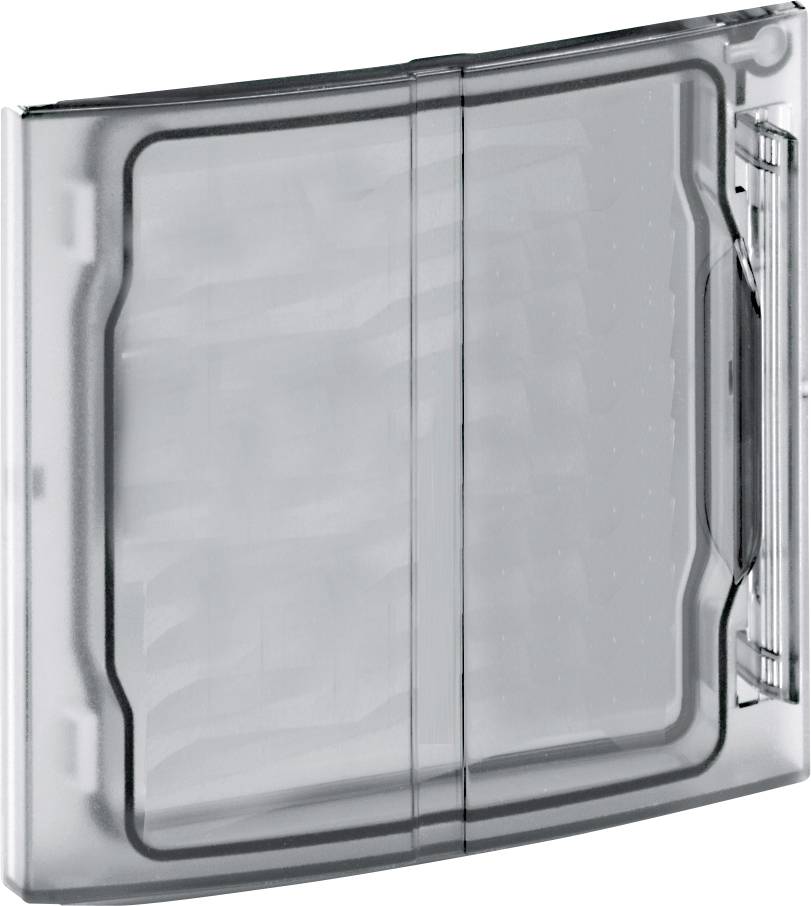 L'illustration montre une porte en plastique transparente et refermable, qui appartient probablement à un appareil électroménager, tel qu'un réfrigérateur ou un lave-linge.