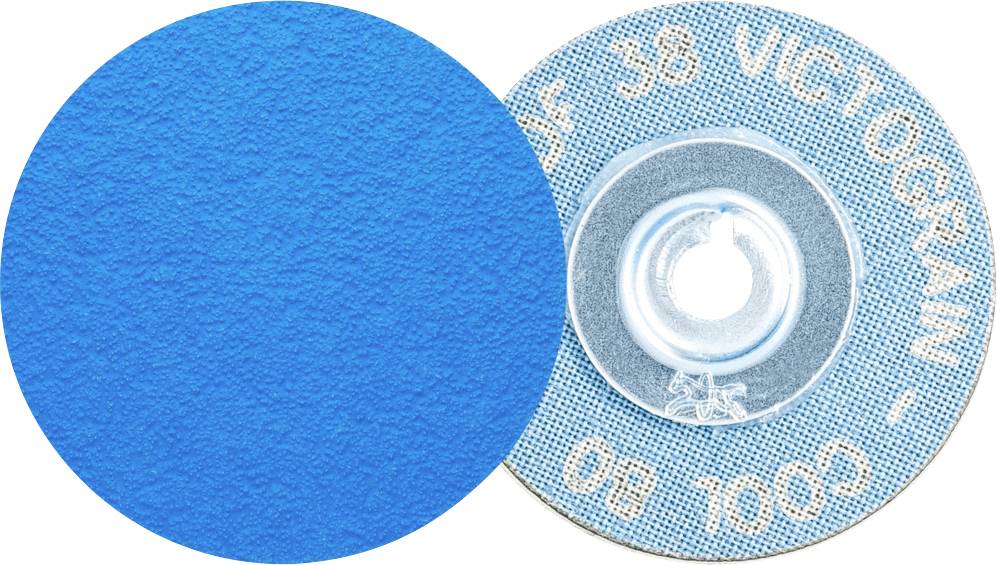 Deux meules : à gauche un disque bleu, à droite un disque portant l'inscription « P36 VICTOGRAIN COOL 80 ». Elles sont légèrement décalées.