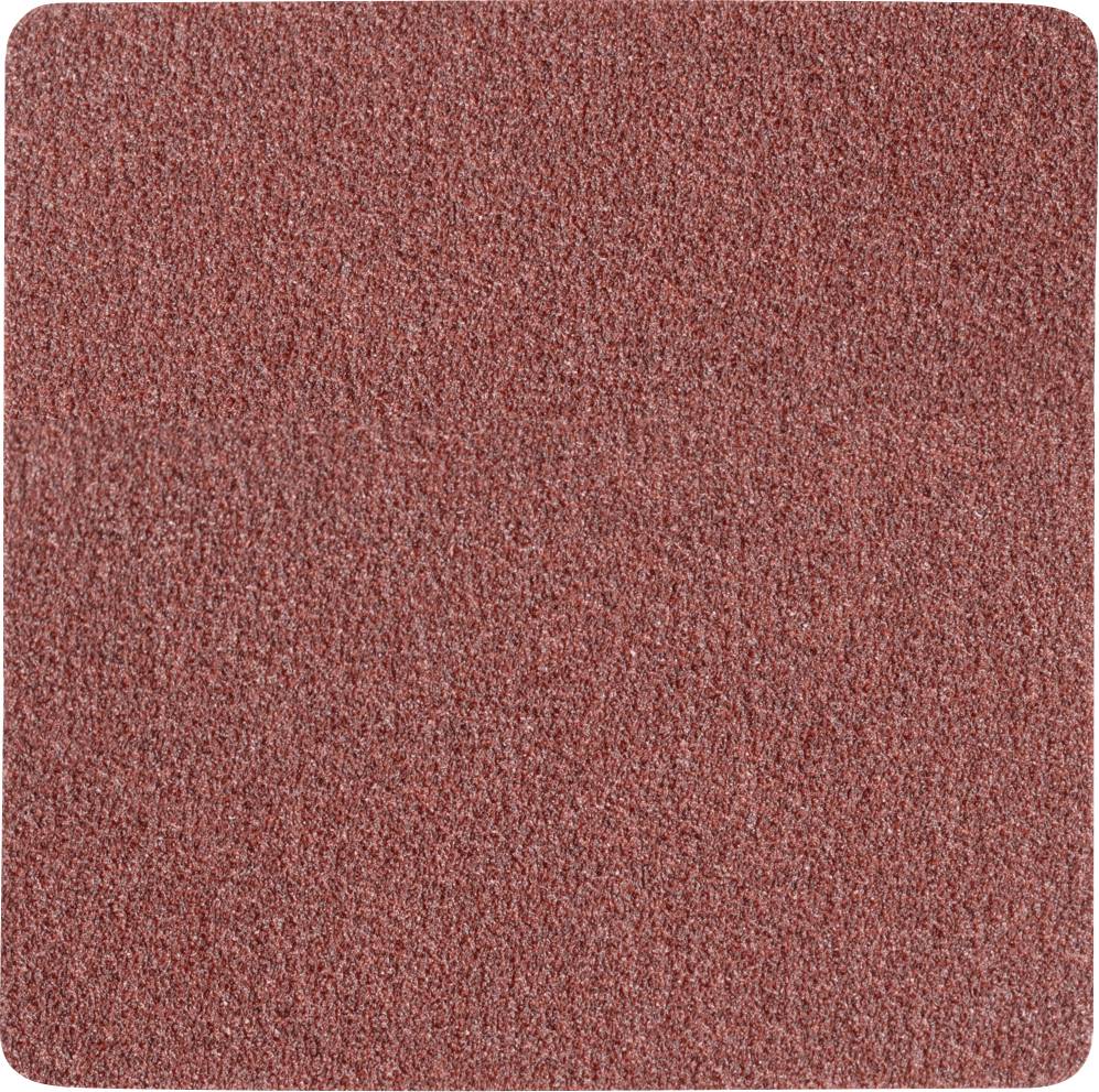 Un papier de verre rectangulaire à surface rougeâtre, utilisé pour lisser des matériaux dans des applications artisanales ou industrielles.
