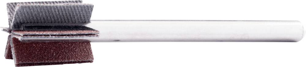 Tamponnière à polir avec plusieurs tampons abrasifs fixés sur une tige métallique, utilisée pour le ponçage de surfaces.